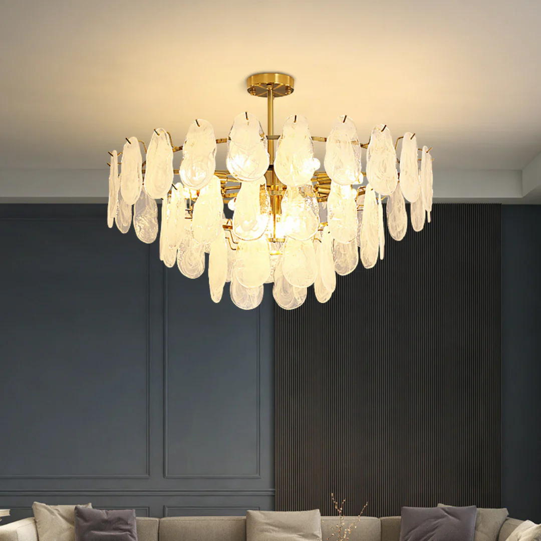 Round Cloud Glass Brass Chandelier - Image 9