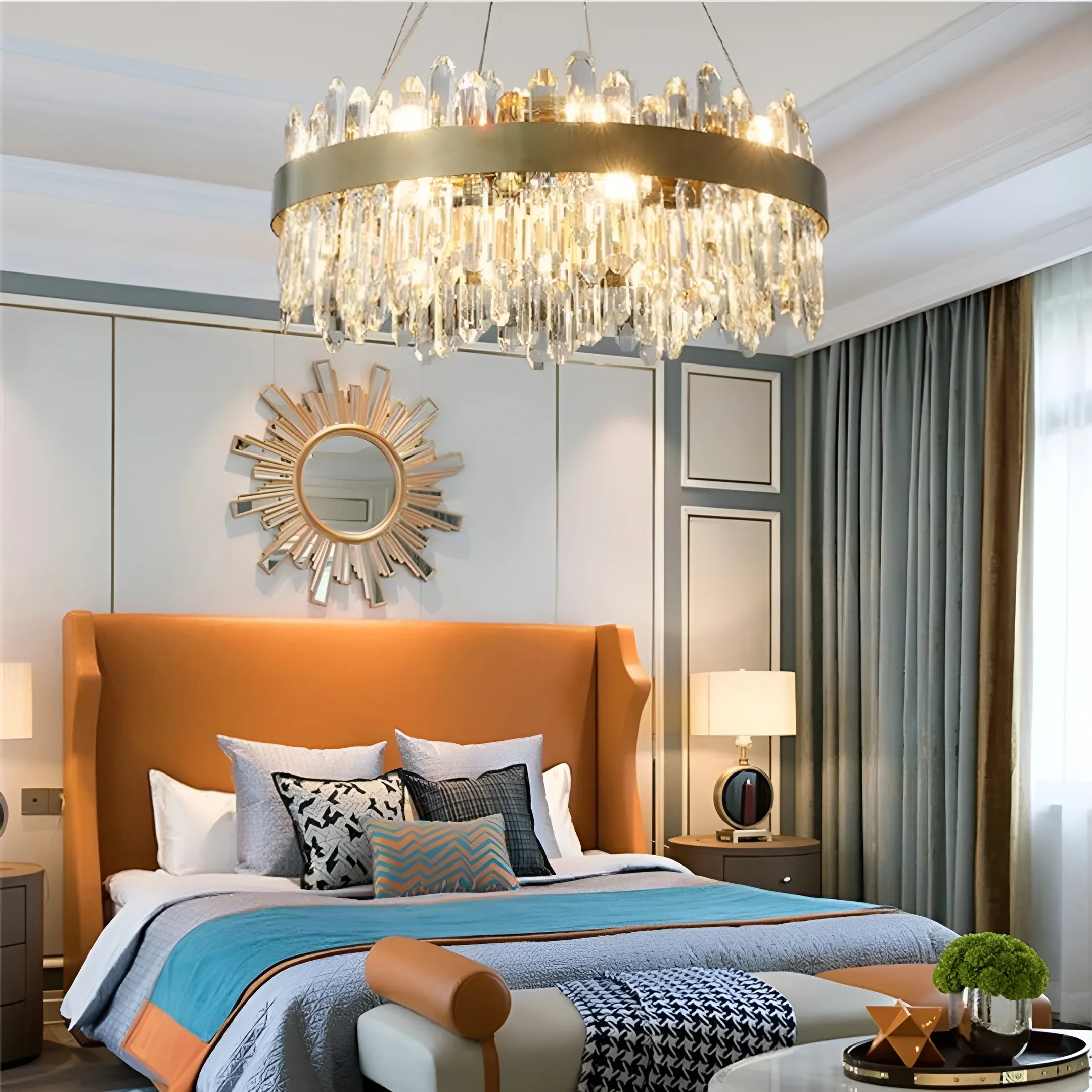 Round Luxury Crystal Column Chandelier - Image 11