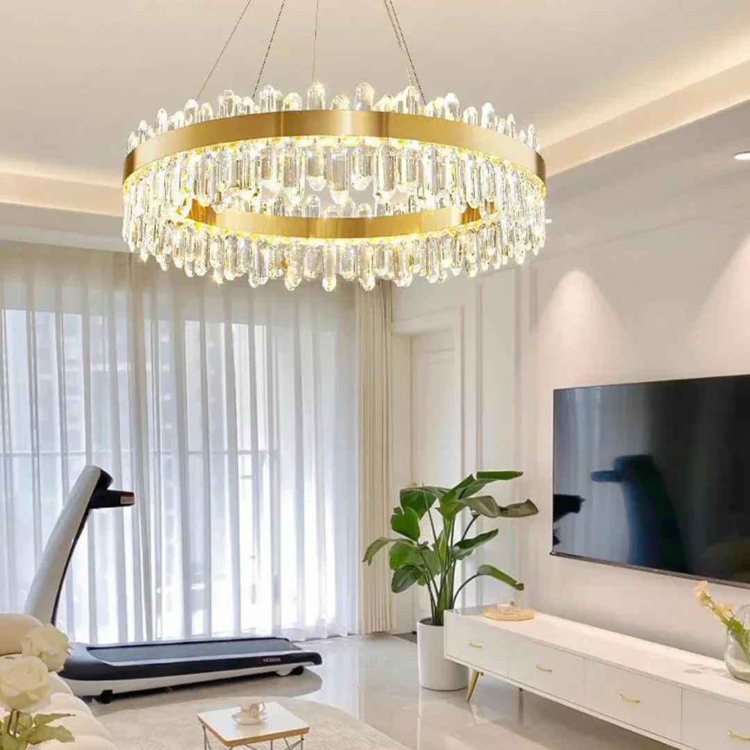 Round Luxury Crystal Column Chandelier - Image 12