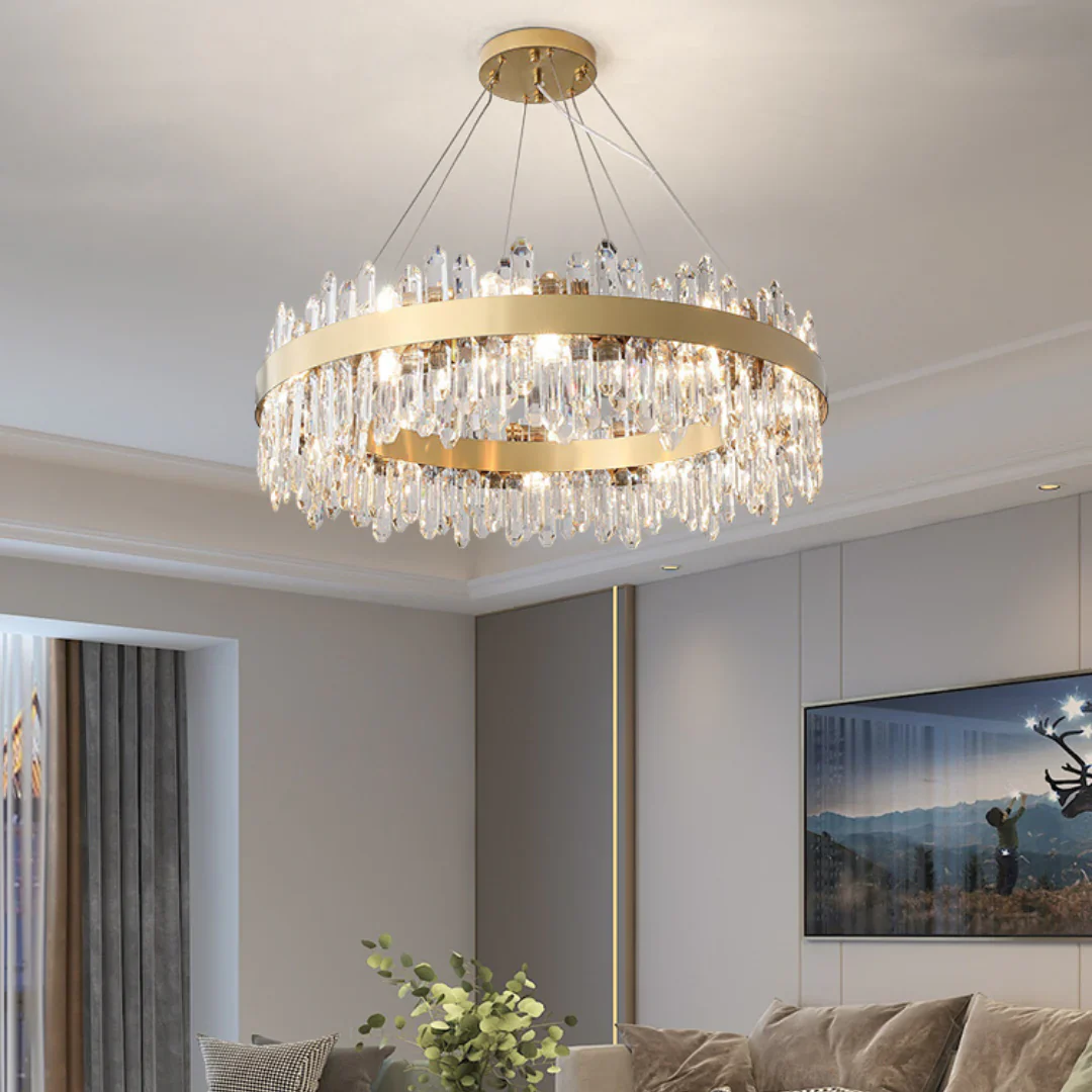 Round Luxury Crystal Column Chandelier - Image 3