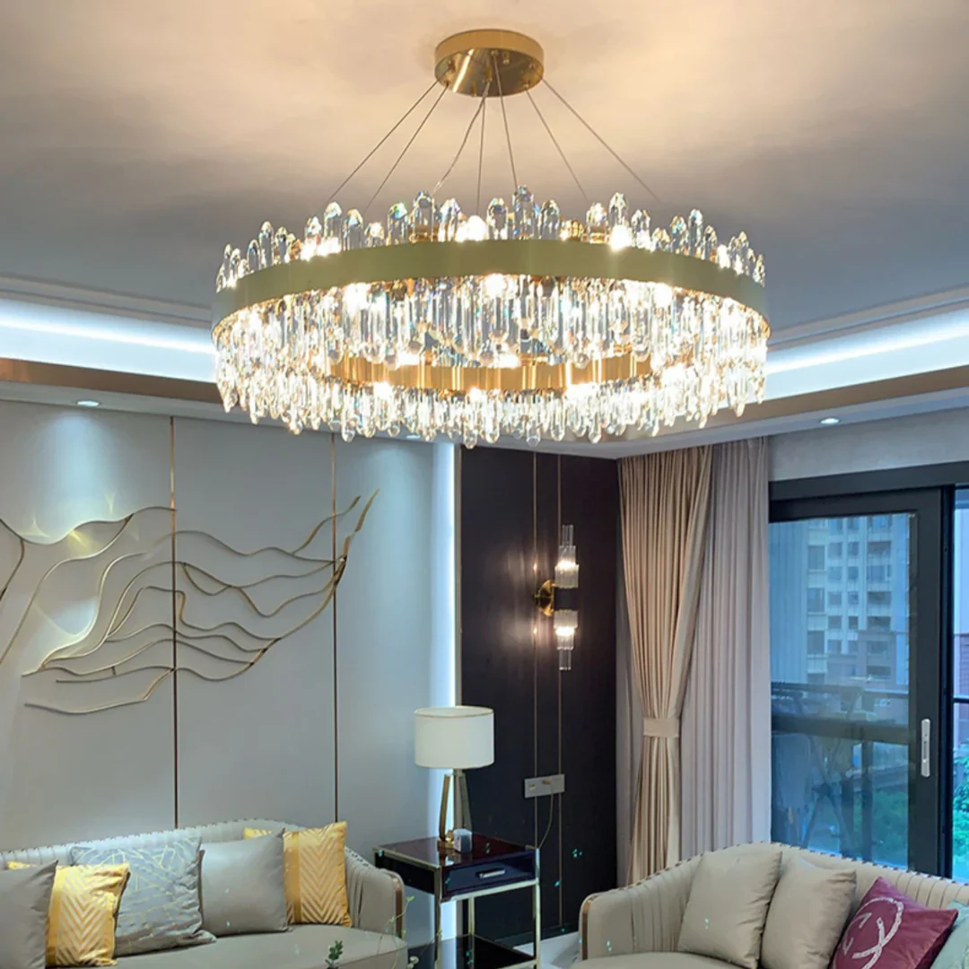 Round Luxury Crystal Column Chandelier - Image 7
