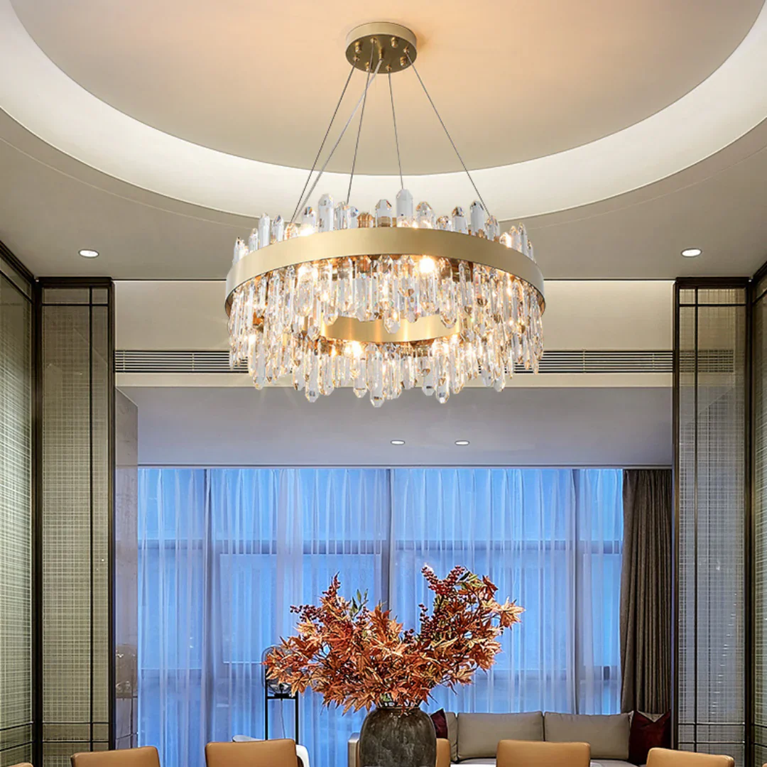 Round Luxury Crystal Column Chandelier - Image 9