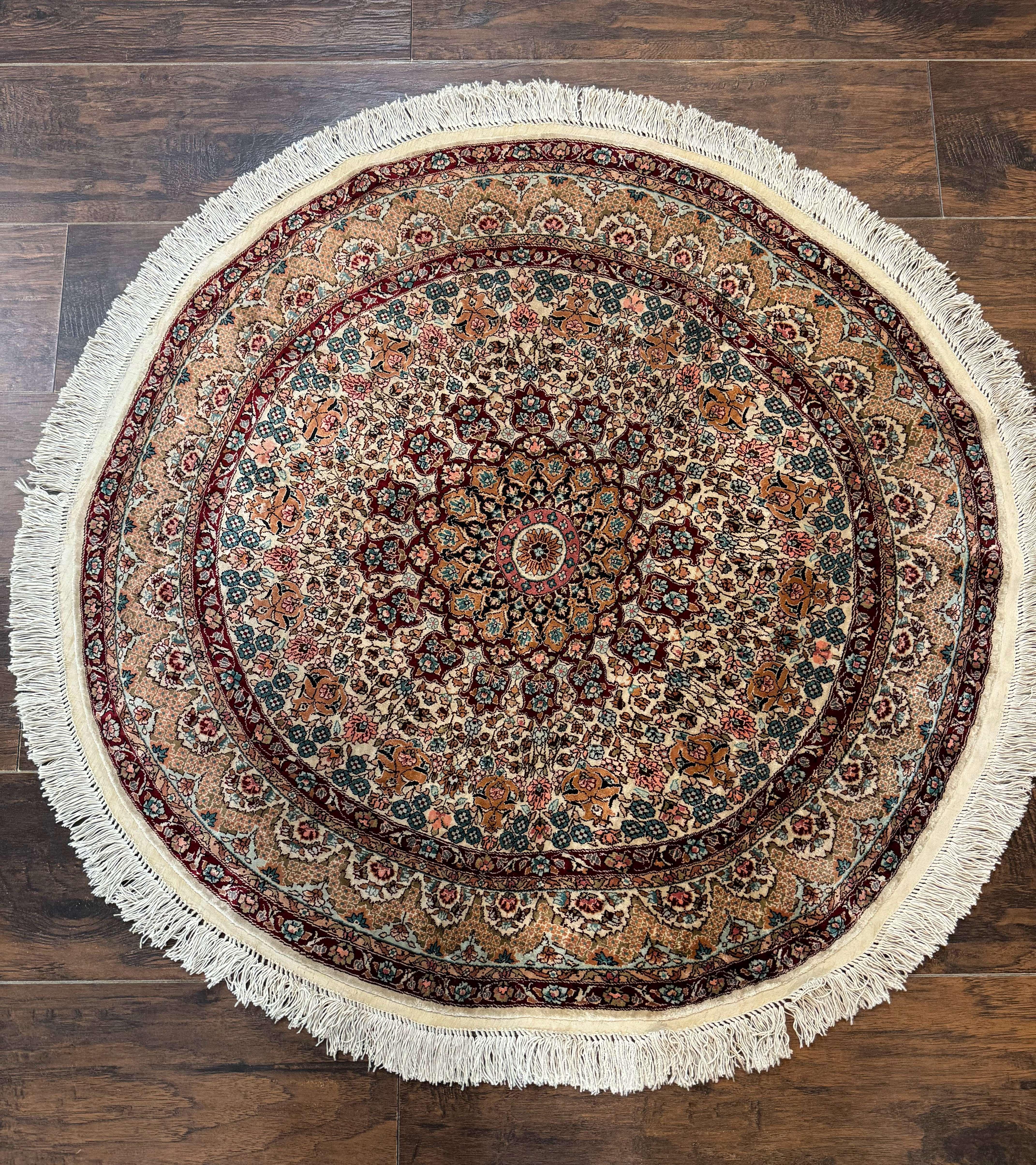 Round Silk Rug 3x3, Extremely Fine 580 KSPI, Sino Persian Round Handmade Carpet, Silk on Silk - Image 12