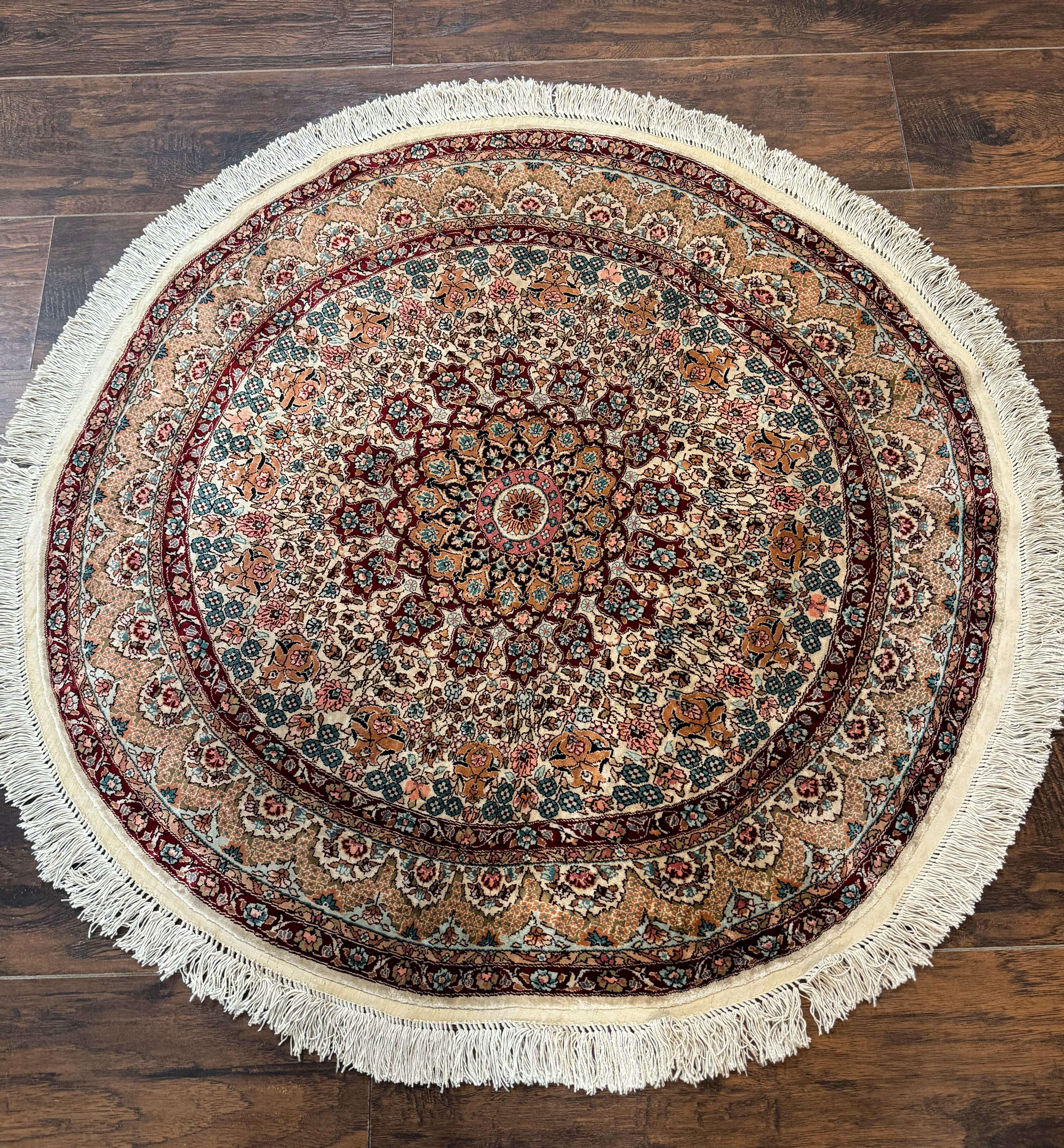Round Silk Rug 3x3, Extremely Fine 580 KSPI, Sino Persian Round Handmade Carpet, Silk on Silk - Image 2