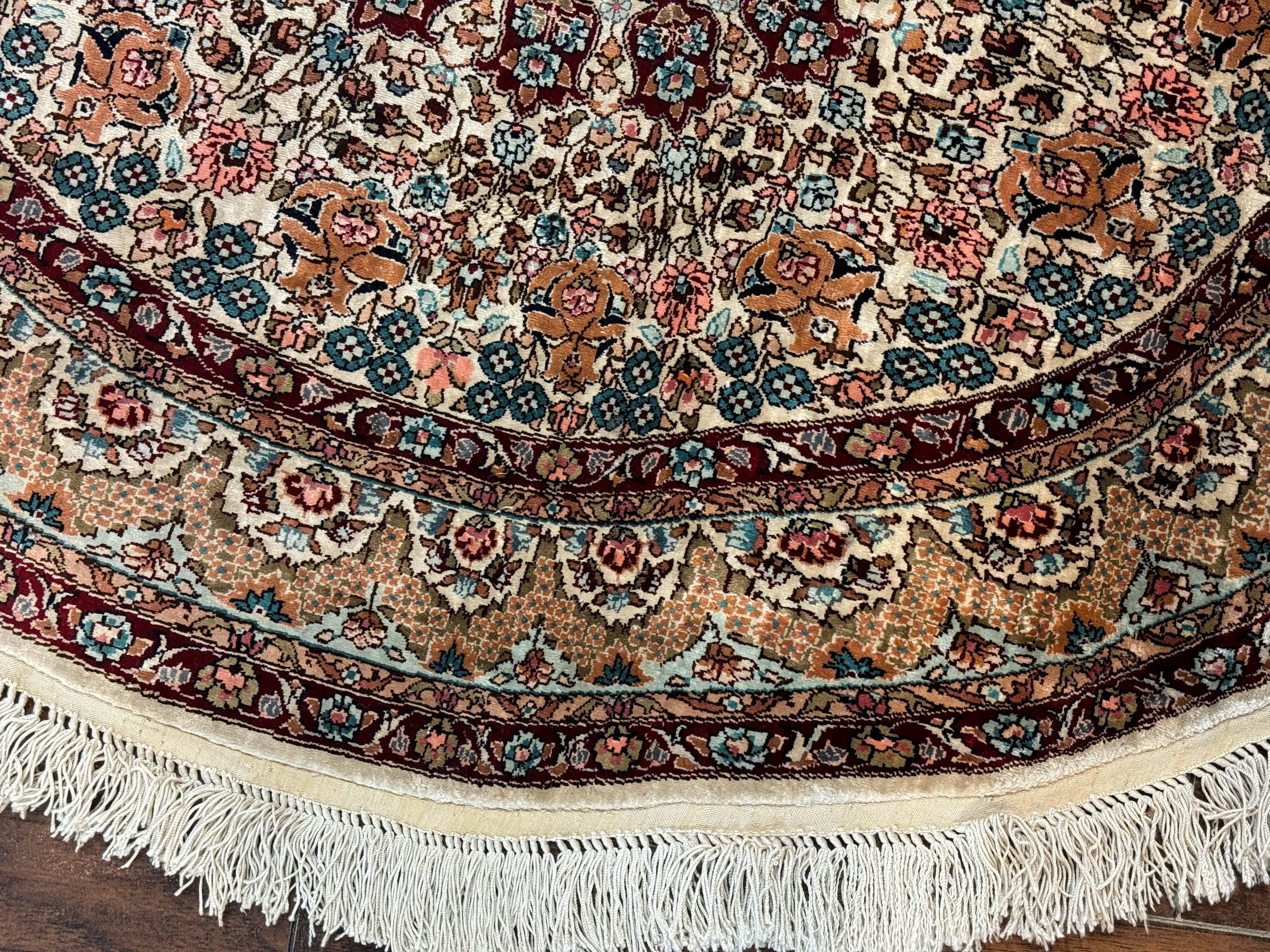 Round Silk Rug 3x3, Extremely Fine 580 KSPI, Sino Persian Round Handmade Carpet, Silk on Silk - Image 5