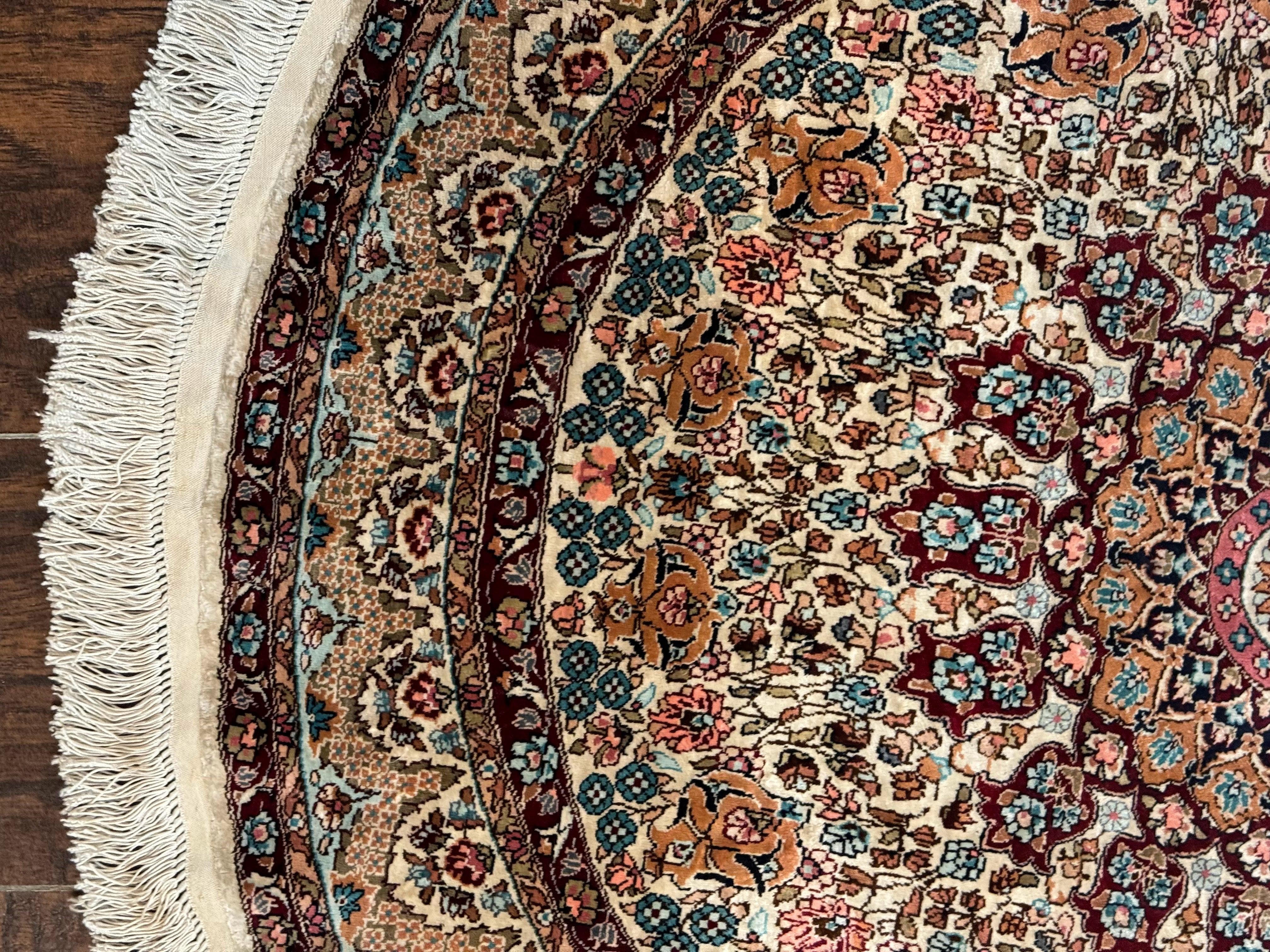 Round Silk Rug 3x3, Extremely Fine 580 KSPI, Sino Persian Round Handmade Carpet, Silk on Silk - Image 6