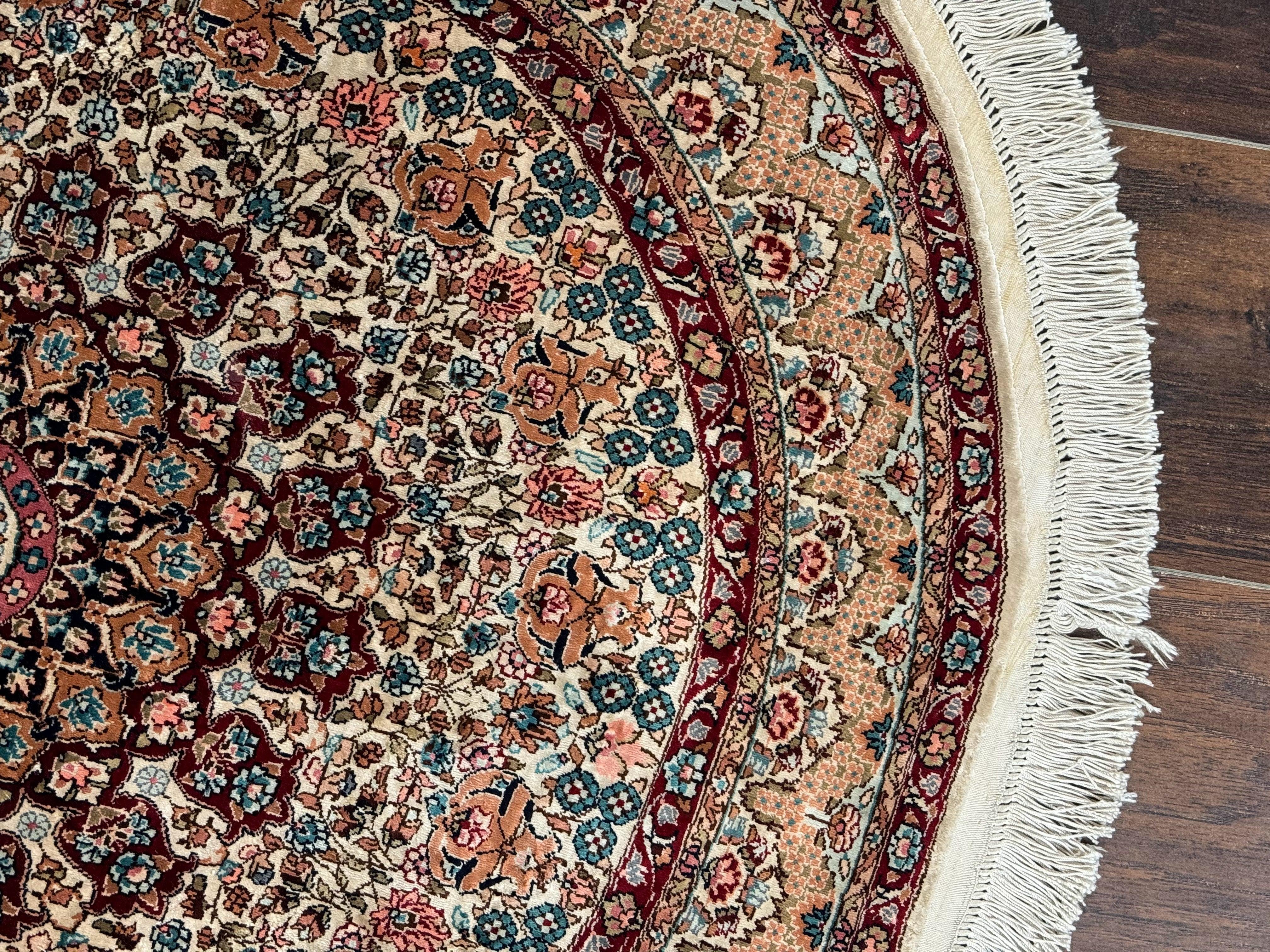 Round Silk Rug 3x3, Extremely Fine 580 KSPI, Sino Persian Round Handmade Carpet, Silk on Silk - Image 7