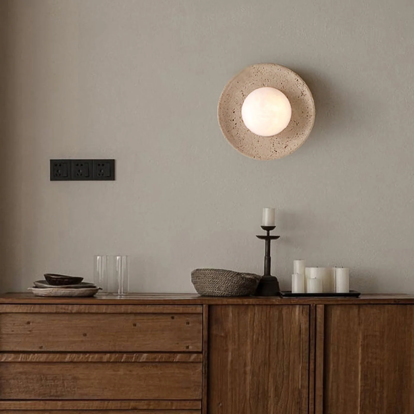 Round Travertine Wall Lamp - Image 2