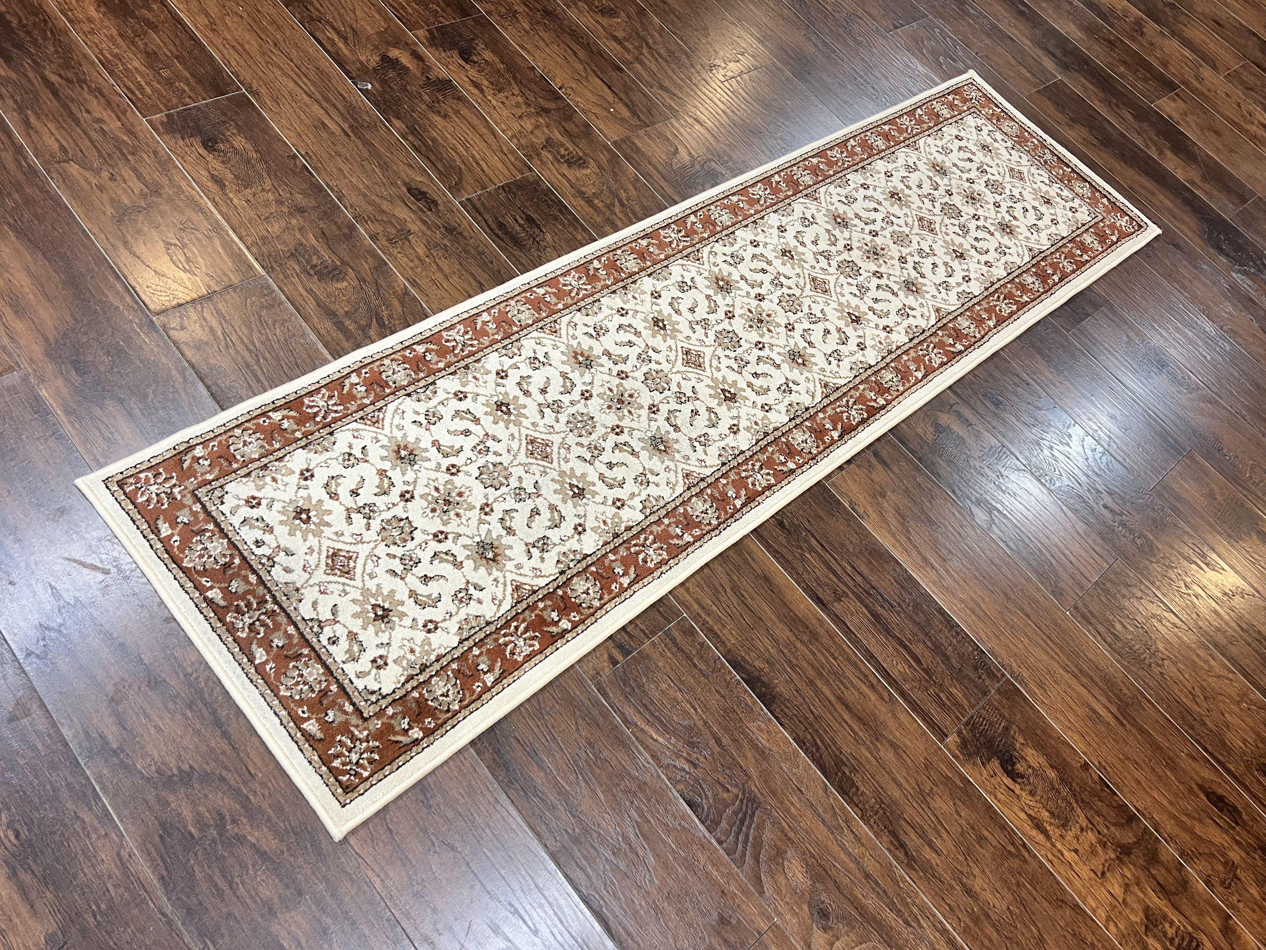 Runner Rug 2 x 7.6, Skinny Runner, Oriental Rug for Hallway, Ivory & Rust Red, Floral Allover - Image 2