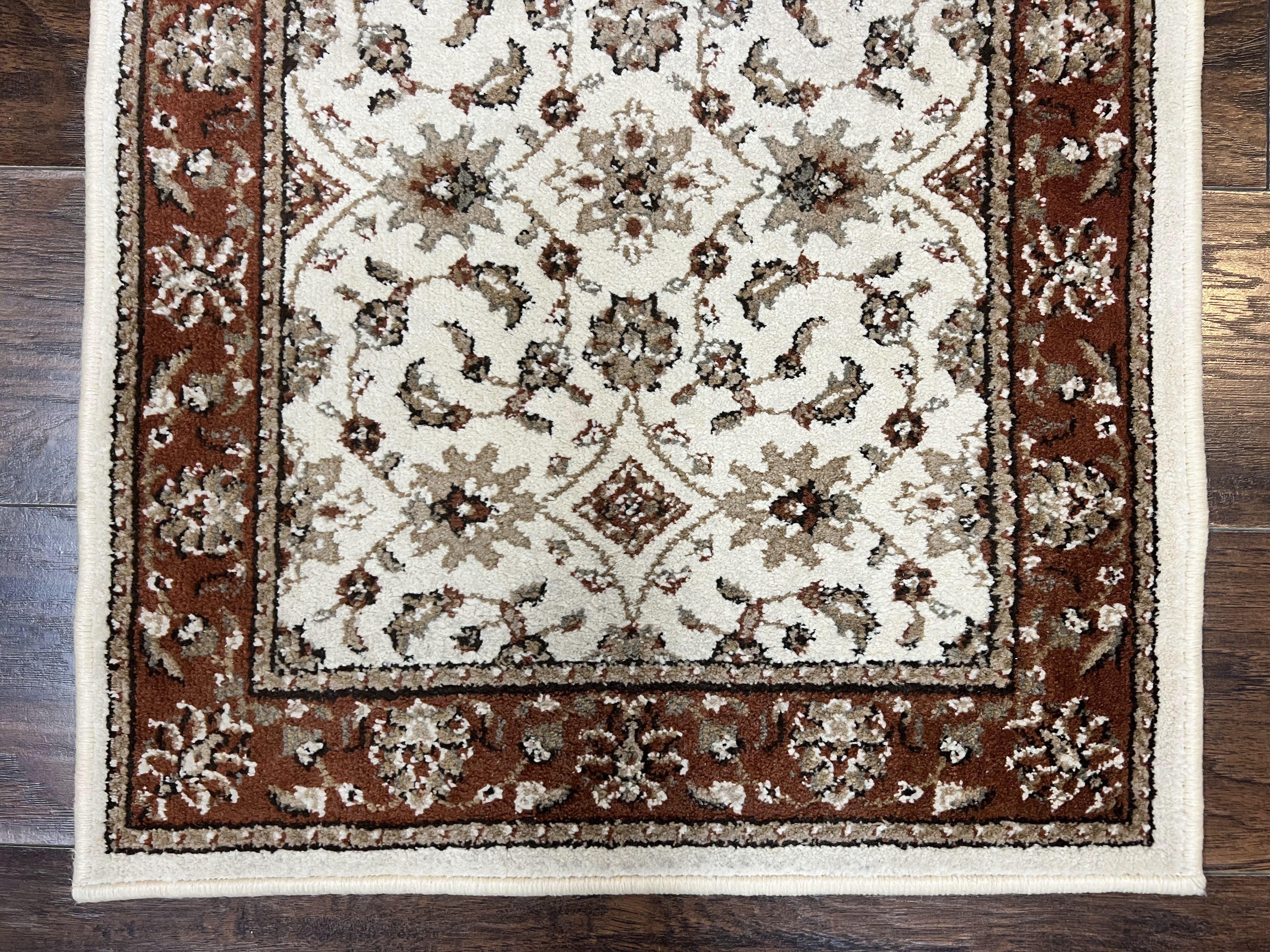 Runner Rug 2 x 7.6, Skinny Runner, Oriental Rug for Hallway, Ivory & Rust Red, Floral Allover - Image 5
