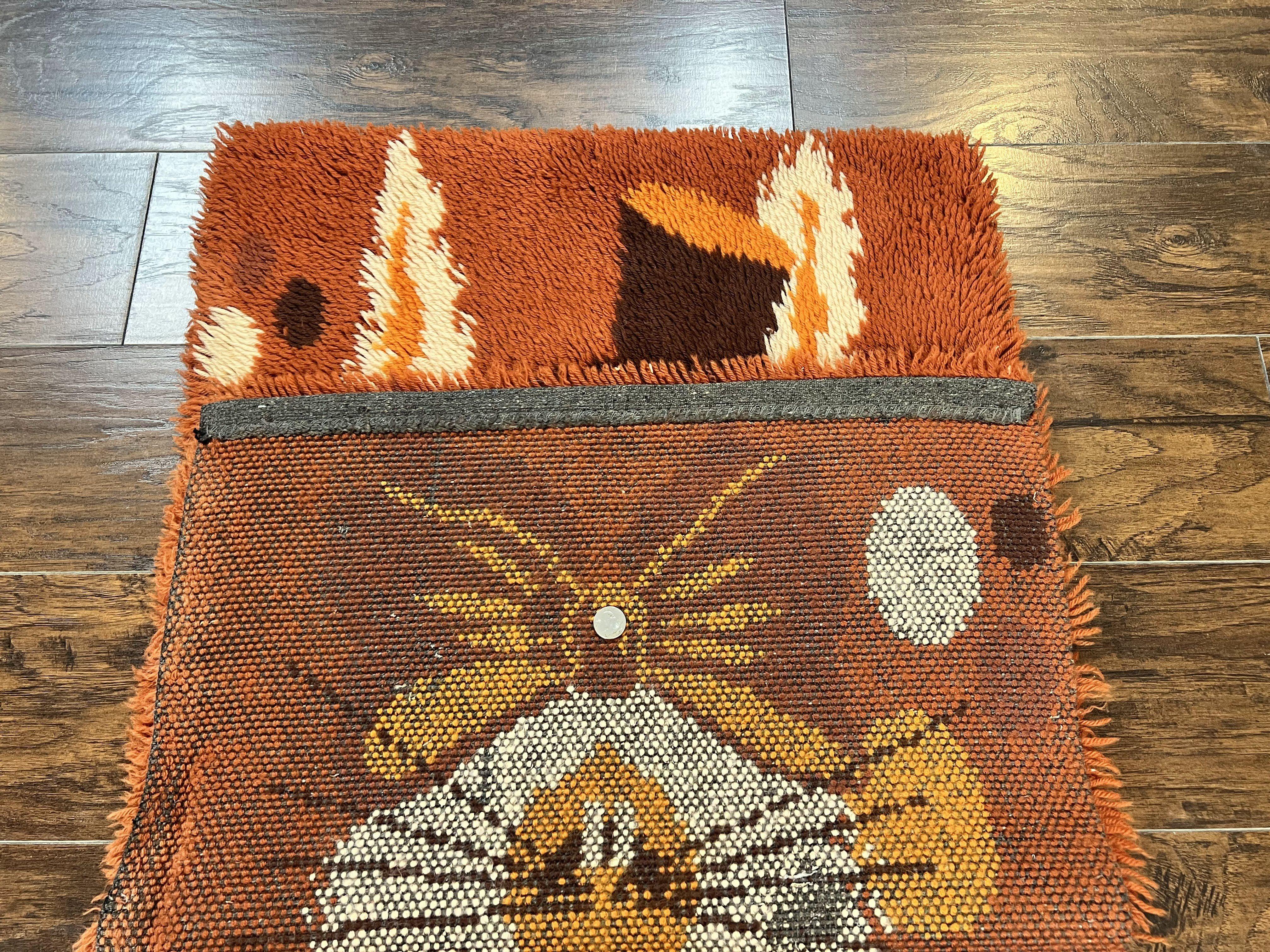 Rya Shag Rug 2x4, Rabbit in Top Hat, Wool, Orange, Vintage 1960s Danish Shag Rug - Image 11