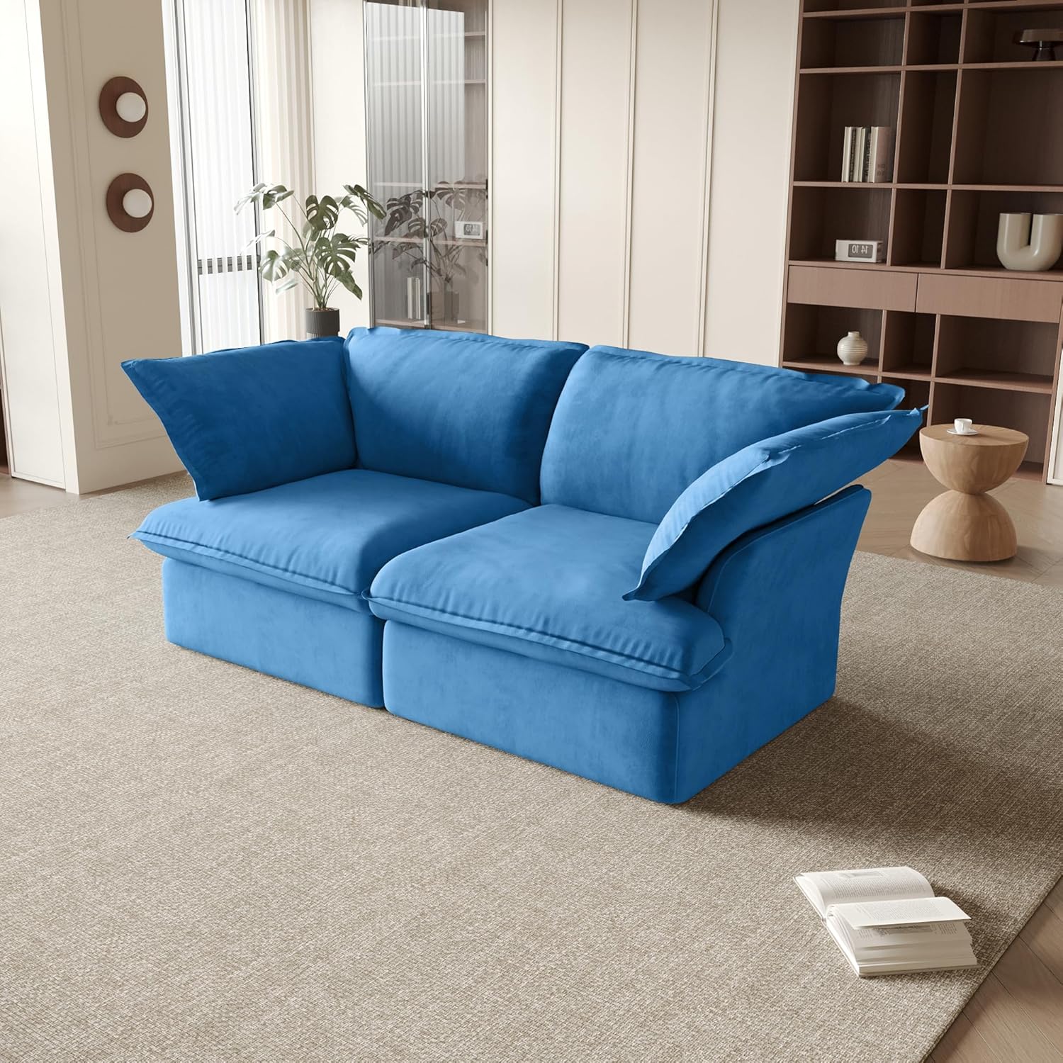Sabi Modular Boucle Cloud Sofa- Blue - 2-Seater Sofa - Image 2