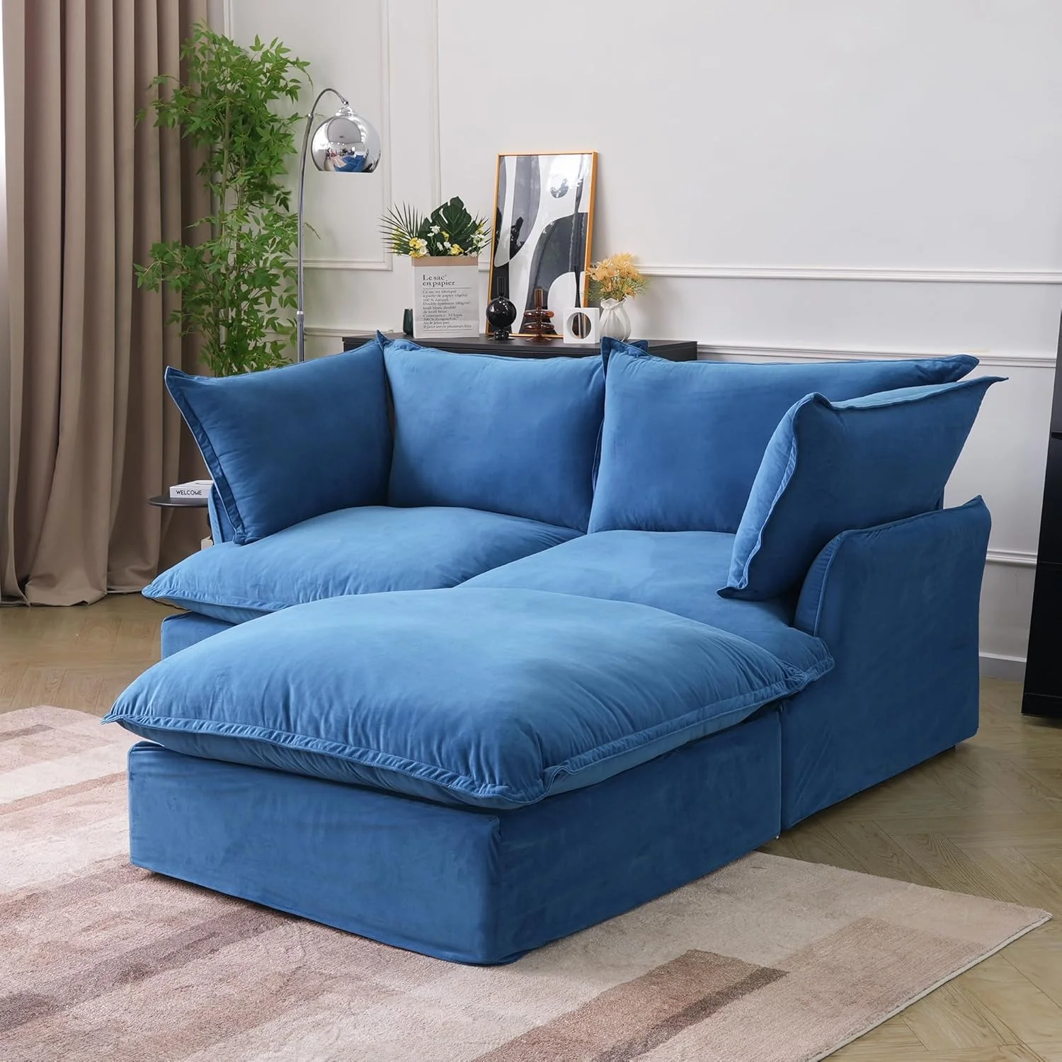 Sabi Modular Boucle Cloud Sofa - Blue - Single Ottoman - Image 2