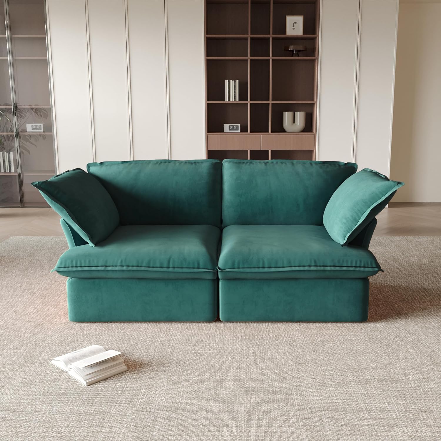 Sabi Modular Boucle Cloud Sofa - Green - 2-Seater Sofa - Image 3