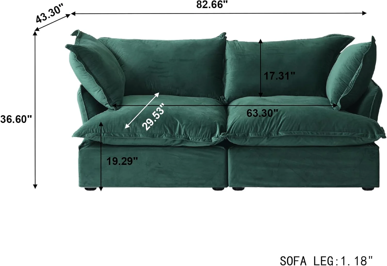 Sabi Modular Boucle Cloud Sofa - Green - 2-Seater Sofa - Image 4