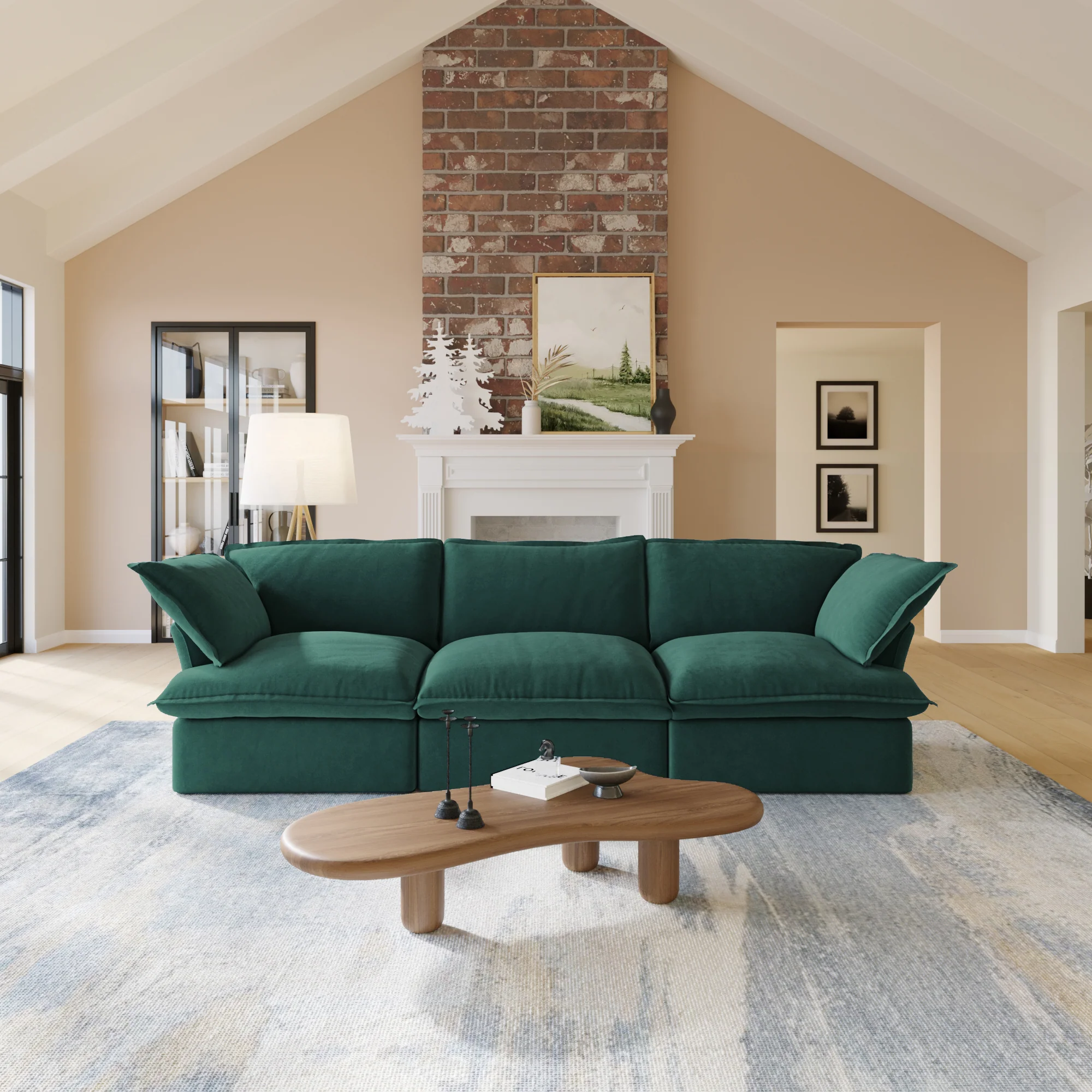 Sabi Modular Boucle Cloud Sofa - Green - 3-Seater Sofa - Image 2