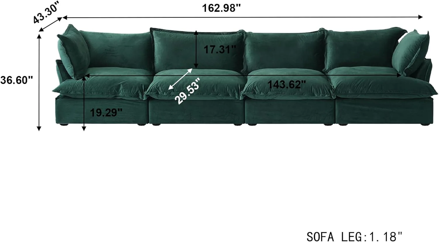 Sabi Modular Boucle Cloud Sofa - Green - 4-Seater Sofa - Image 3