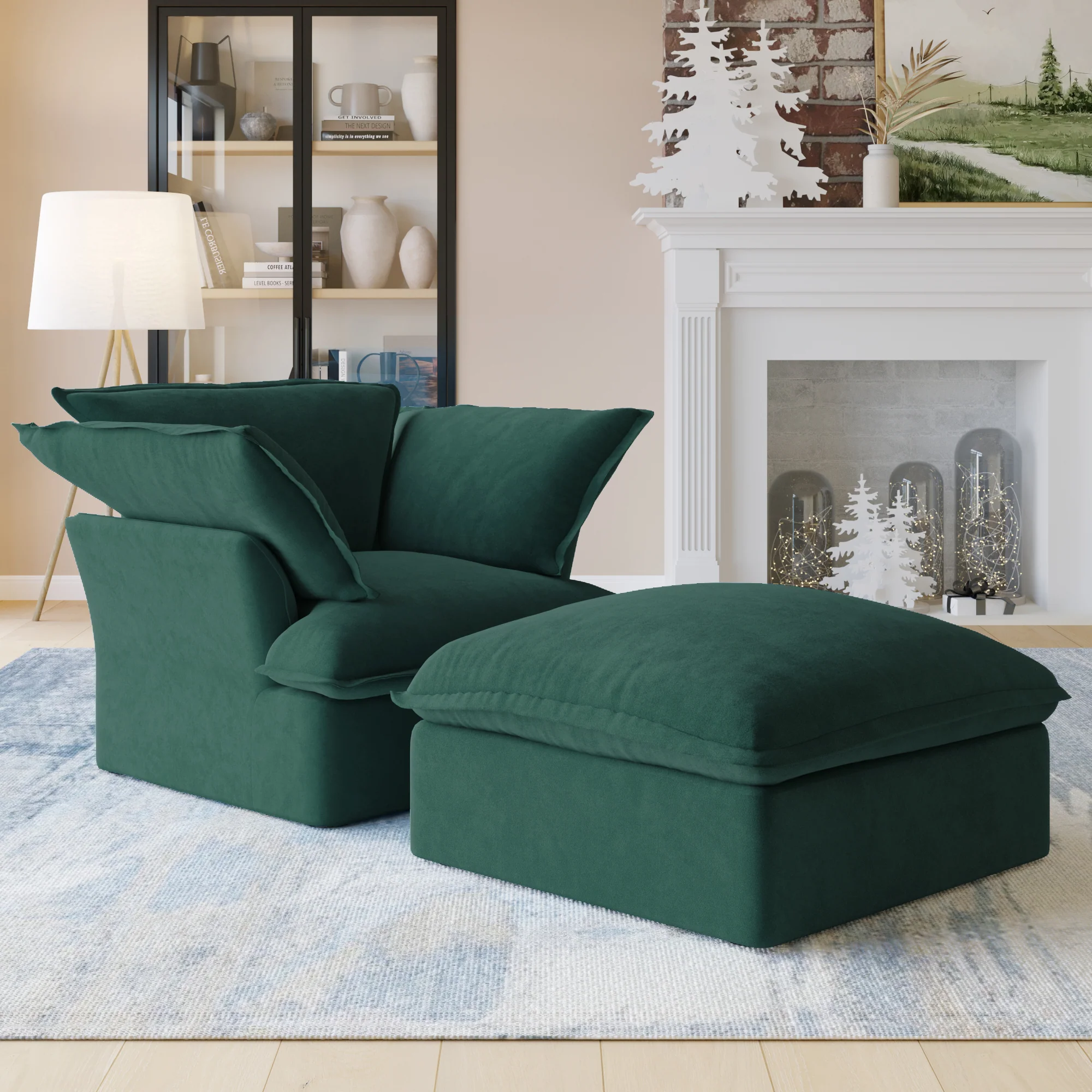 Sabi Modular Boucle Cloud Sofa - Green - Single Ottoman - Image 2