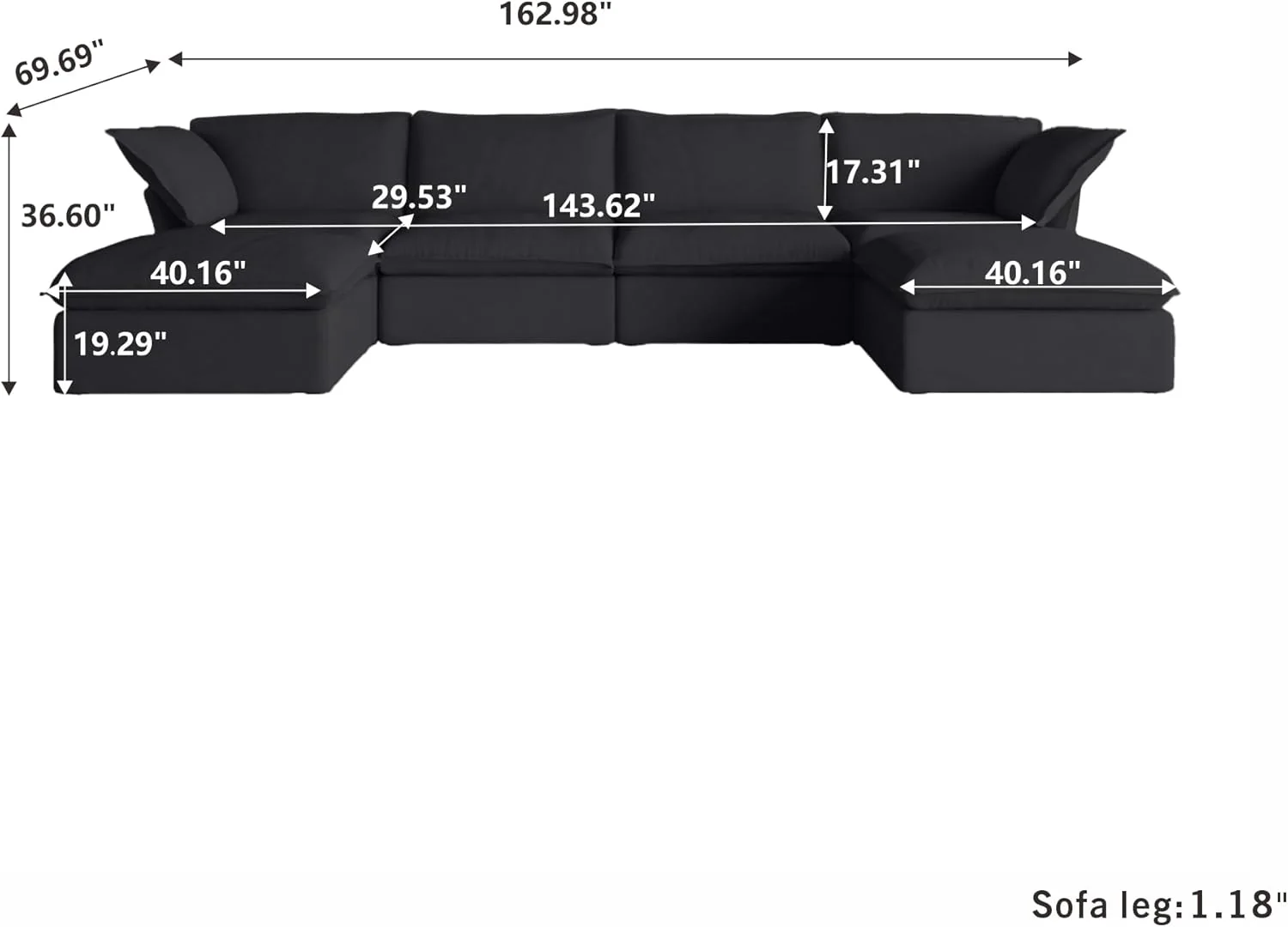 Sabi Modular Boucle Cloud Sofa - Obsidian Black - 4-Seater Sectional Sofa with 2 Ottomans - Image 7