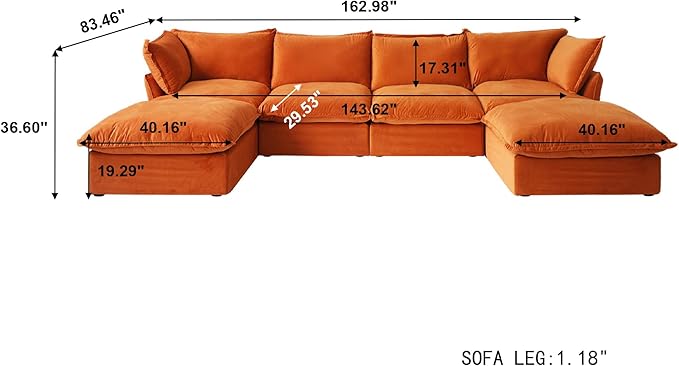 Sabi Modular Boucle Cloud Sofa - Orange - 4-Seater Sectional Sofa with 2 Ottomans - Image 8