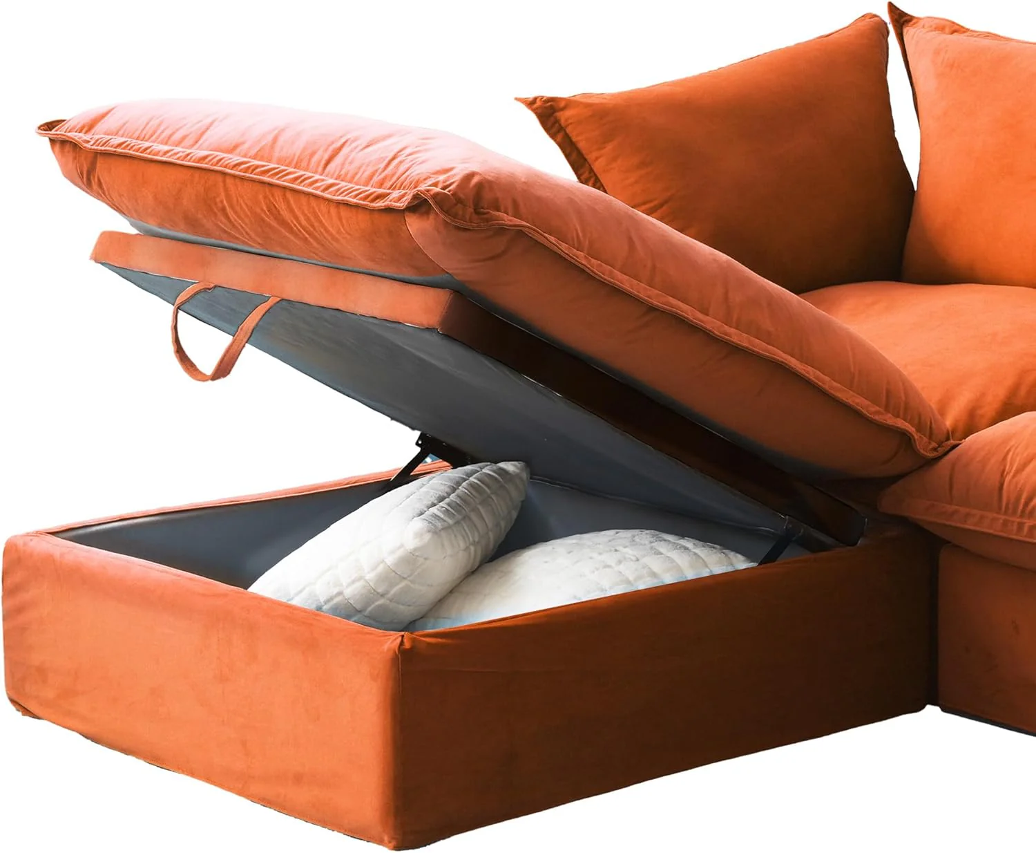 Sabi Modular Boucle Cloud Sofa - Orange - 5-Seater Sectional Sofa with Ottoman - Image 3