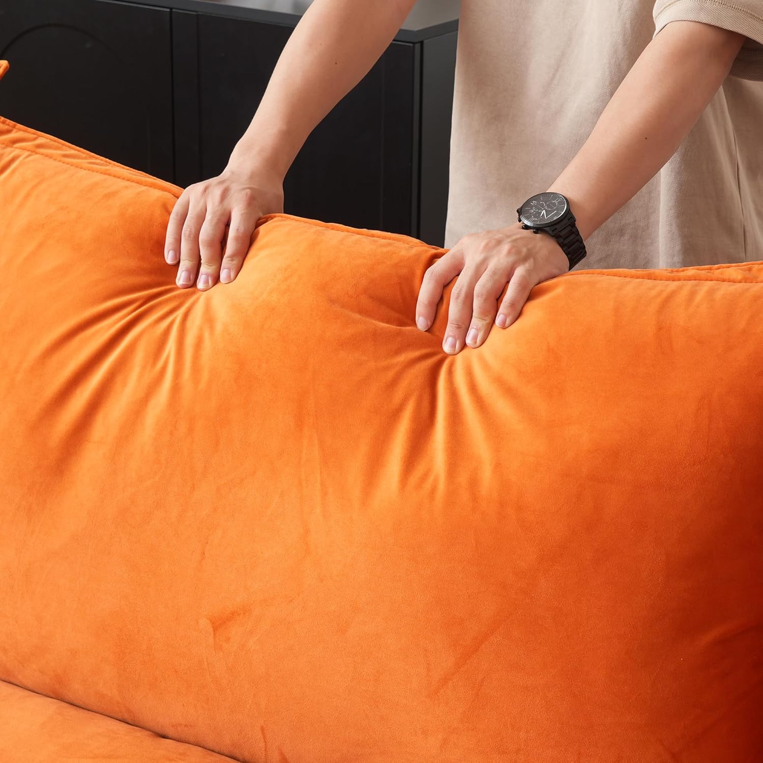 Sabi Modular Boucle Cloud Sofa - Orange - Single Ottoman - Image 8