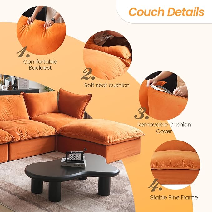 Sabi Modular Boucle Cloud Sofa - Orange - Single Seater Sofa - Image 6