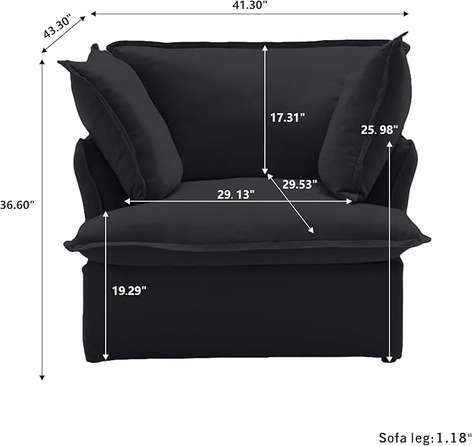 Sabi Modular Boucle Cloud Sofa- Orange - Single Seater Sofa with Ottoman - Image 9