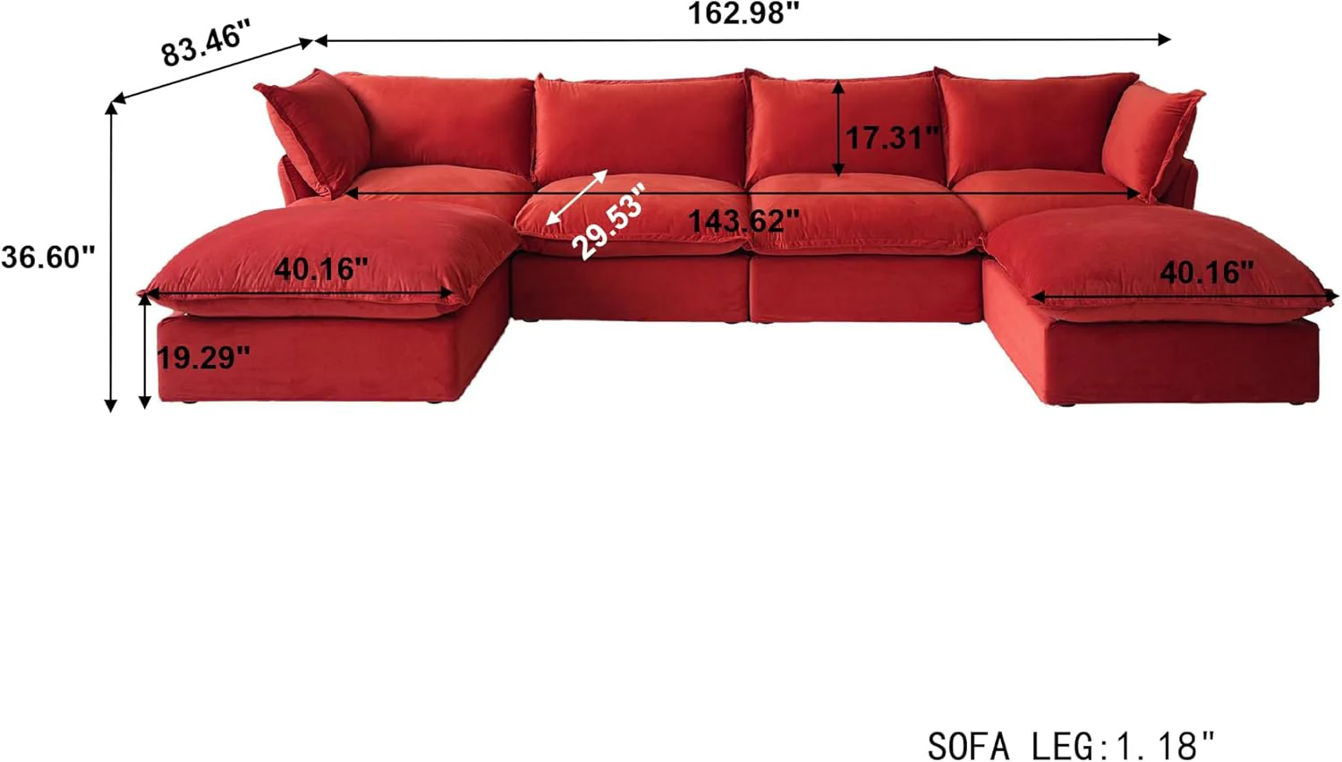 Sabi Modular Boucle Cloud Sofa - Red - 4-Seater Sectional Sofa with 2 Ottomans - Image 3
