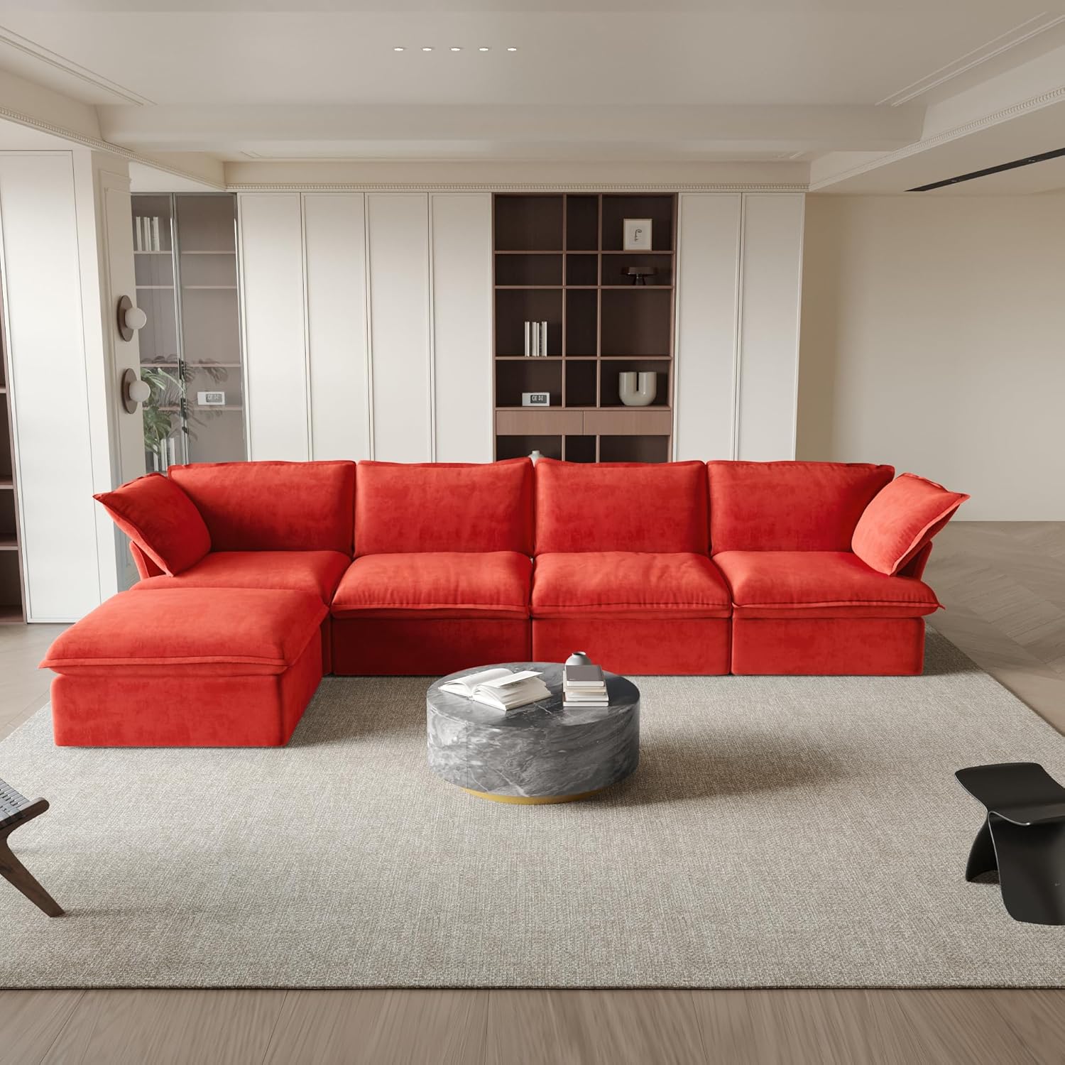 Sabi Modular Boucle Cloud Sofa Red - 5-Seater Corner Sectional (V-Shaped) - Image 2