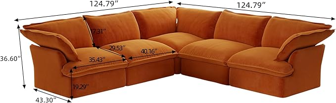 Sabi Modular Boucle Cloud Sofa - Red - 5-Seater Sectional Sofa with Ottoman - Image 4