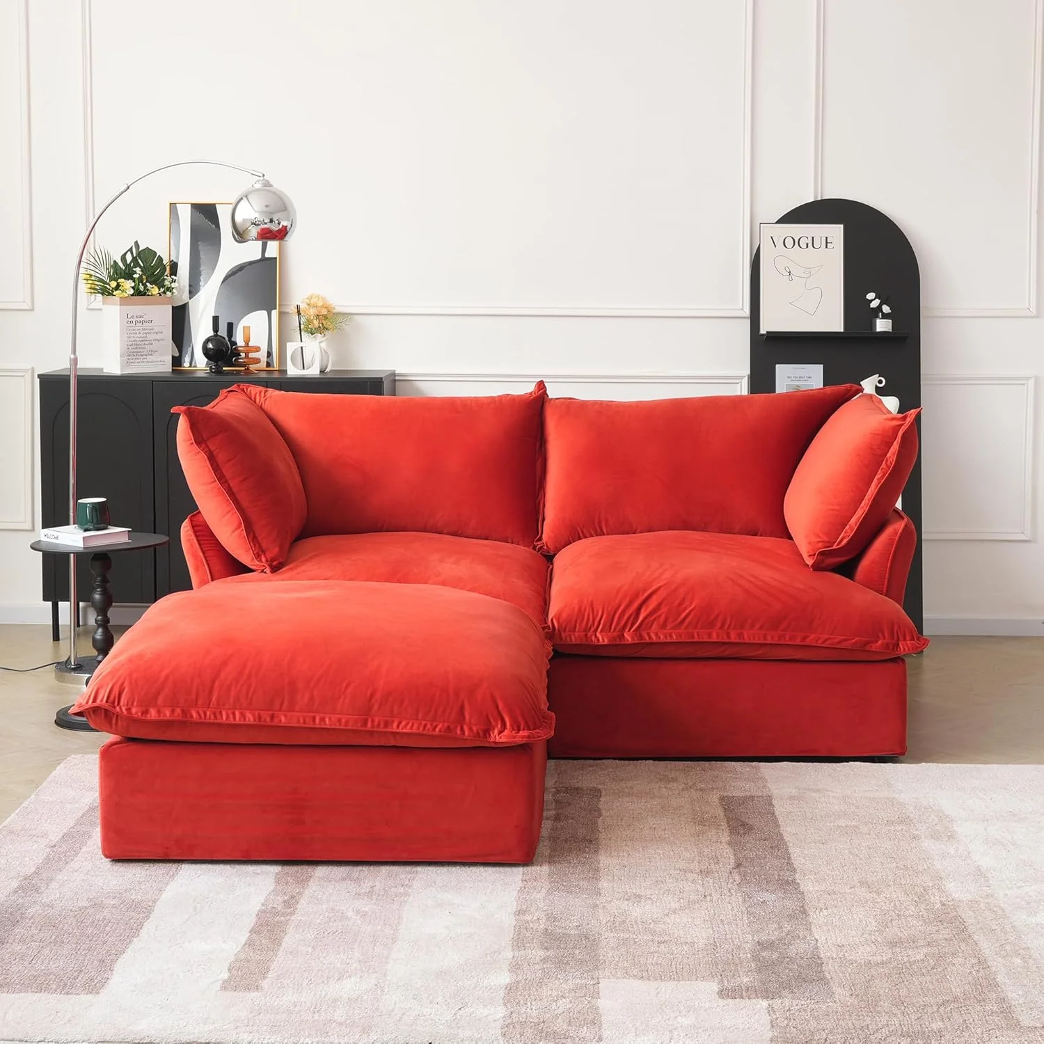 Sabi Modular Boucle Cloud Sofa - Red - Single Seater Sofa with Ottoman - Image 3
