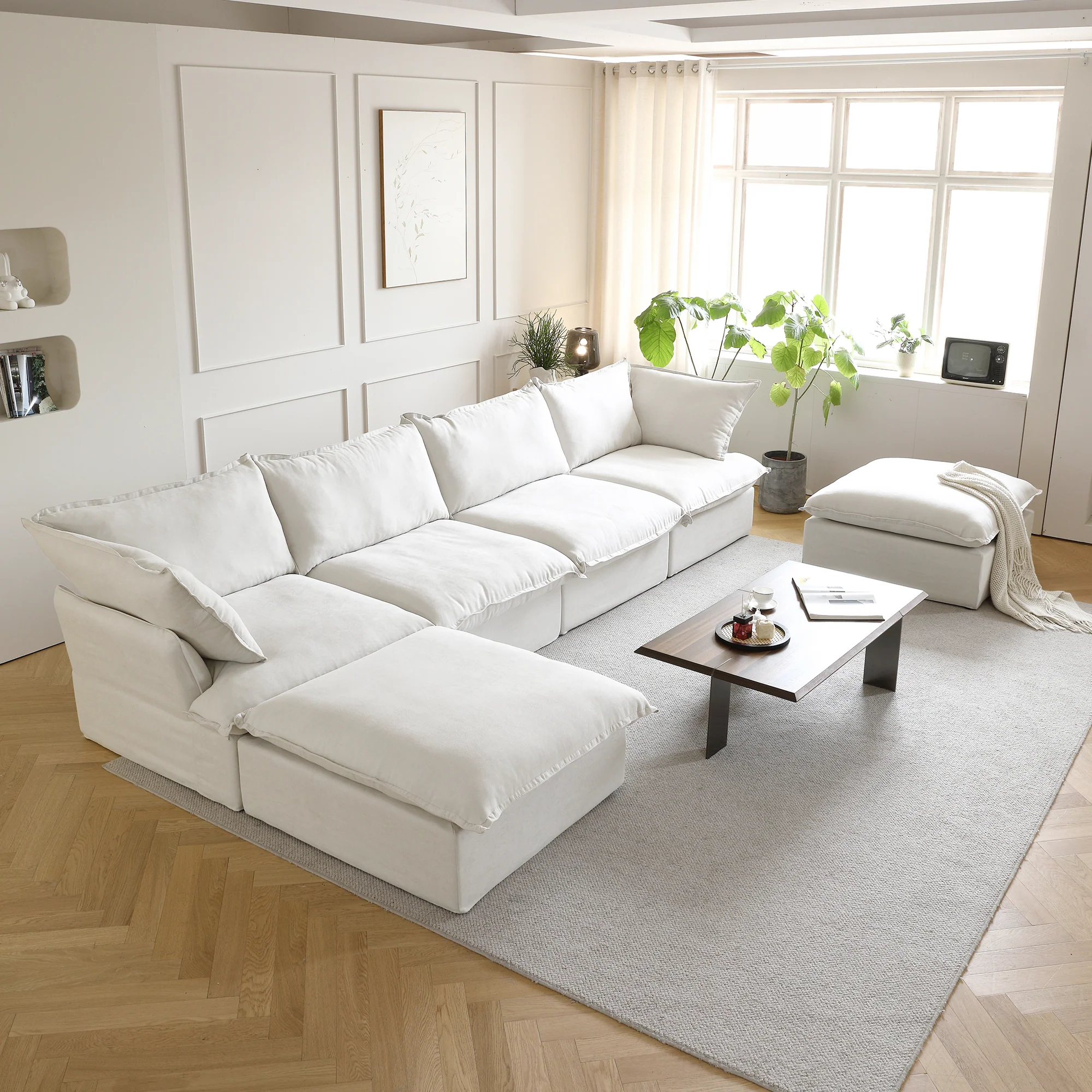 Sabi Modular Boucle Cloud Sofa - Snow White - 4-Seater Sectional Sofa with 2 Ottomans - Image 2