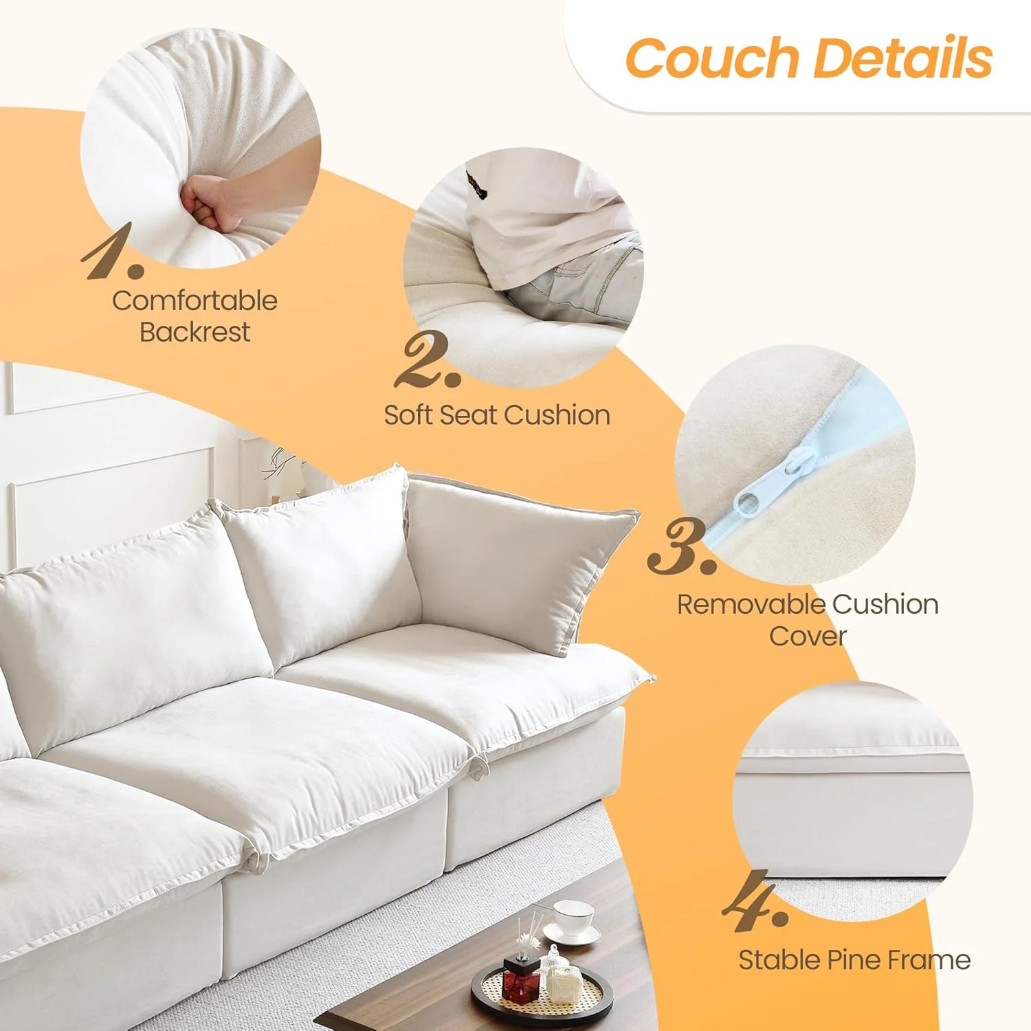 Sabi Modular Boucle Cloud Sofa - Snow White - 4-Seater Sofa - Image 5
