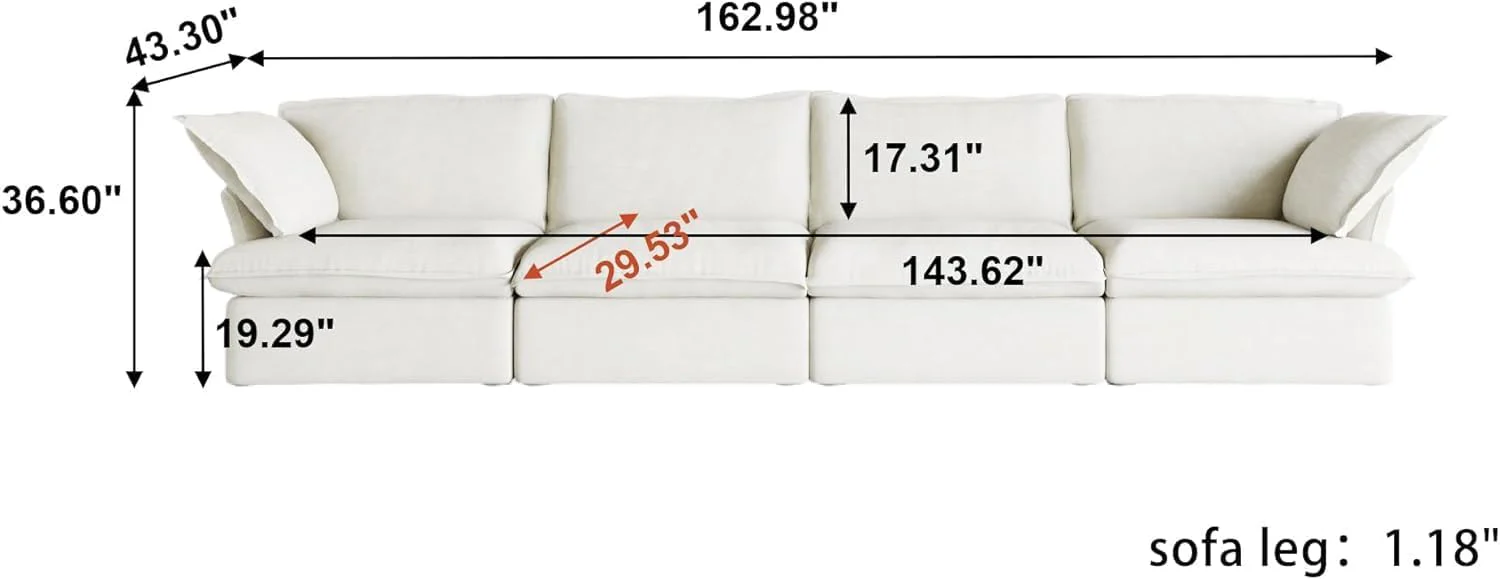 Sabi Modular Boucle Cloud Sofa - Snow White - 4-Seater Sofa - Image 7