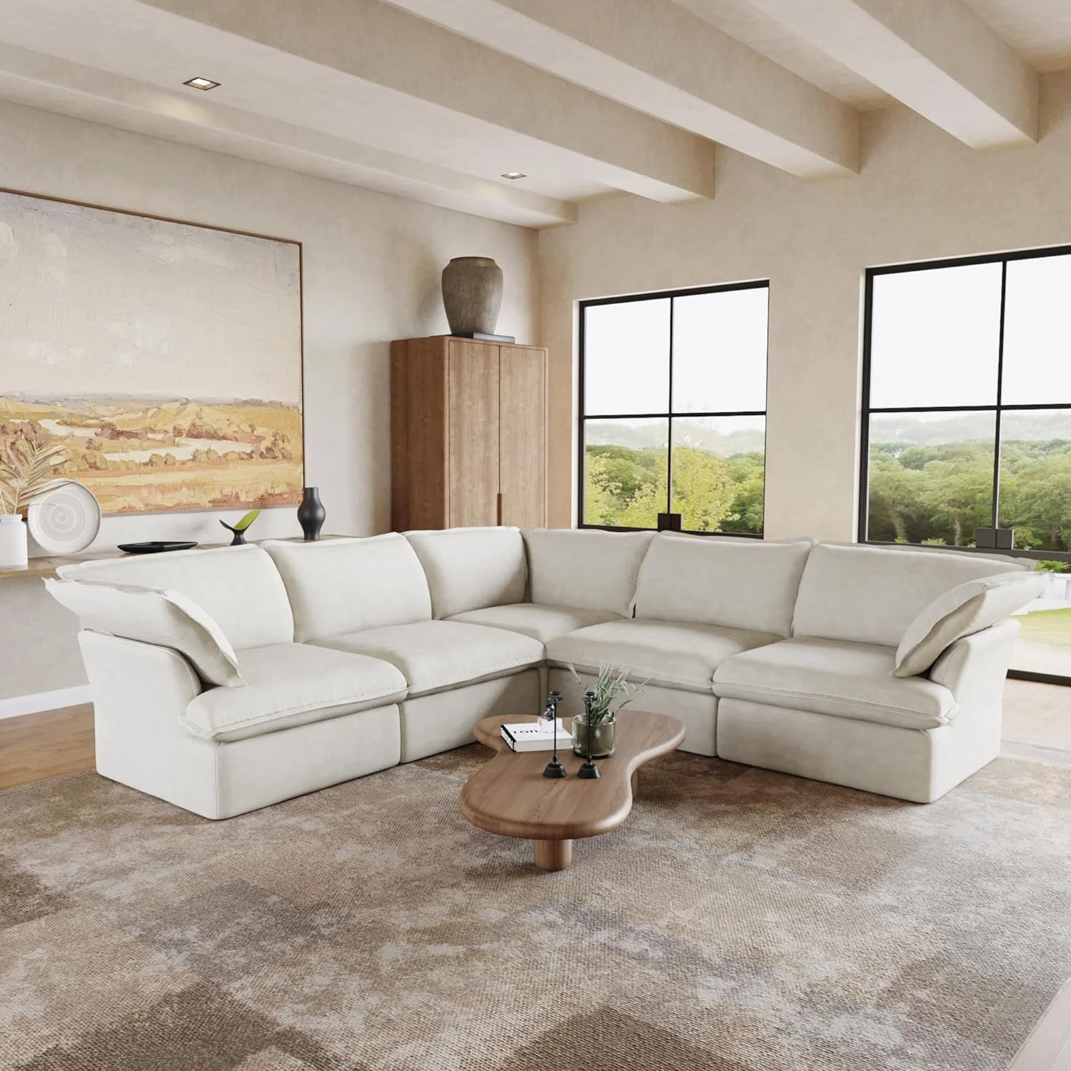Sabi Modular Boucle Cloud Sofa - Snow White - 5-Seater Corner Sectional (V-Shaped) - Image 4