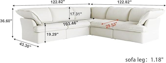 Sabi Modular Boucle Cloud Sofa - Snow White - 5-Seater Sectional Sofa with Ottoman - Image 6