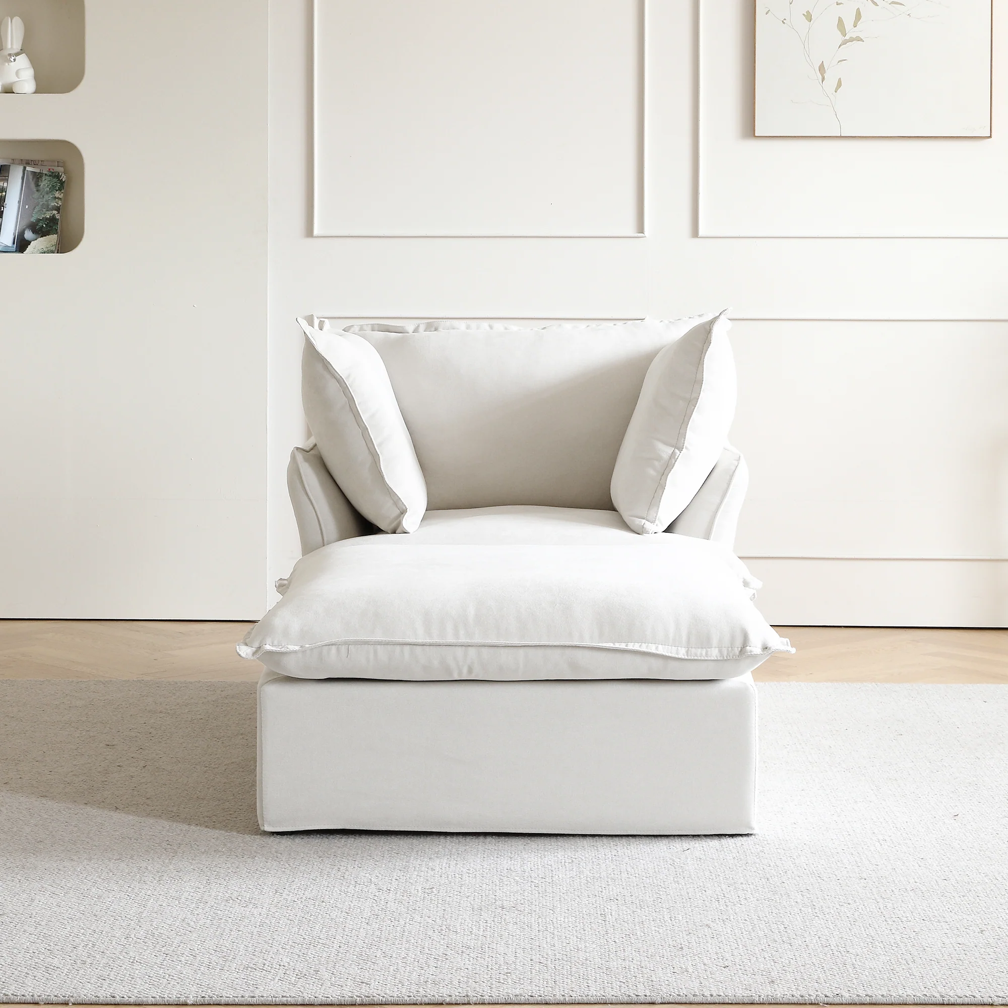 Sabi Modular Boucle Cloud Sofa - Snow White - Single Seater Sofa with Ottoman - Image 4