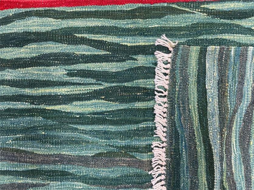Sea Green Kilim Area Rug, White Blue Red Stripes, Russian Flag Rug, Flatweave Hand Knotted Carpet, Turkish Carpet, Wool, New, 5' 6" x 7' 10" - Image 10