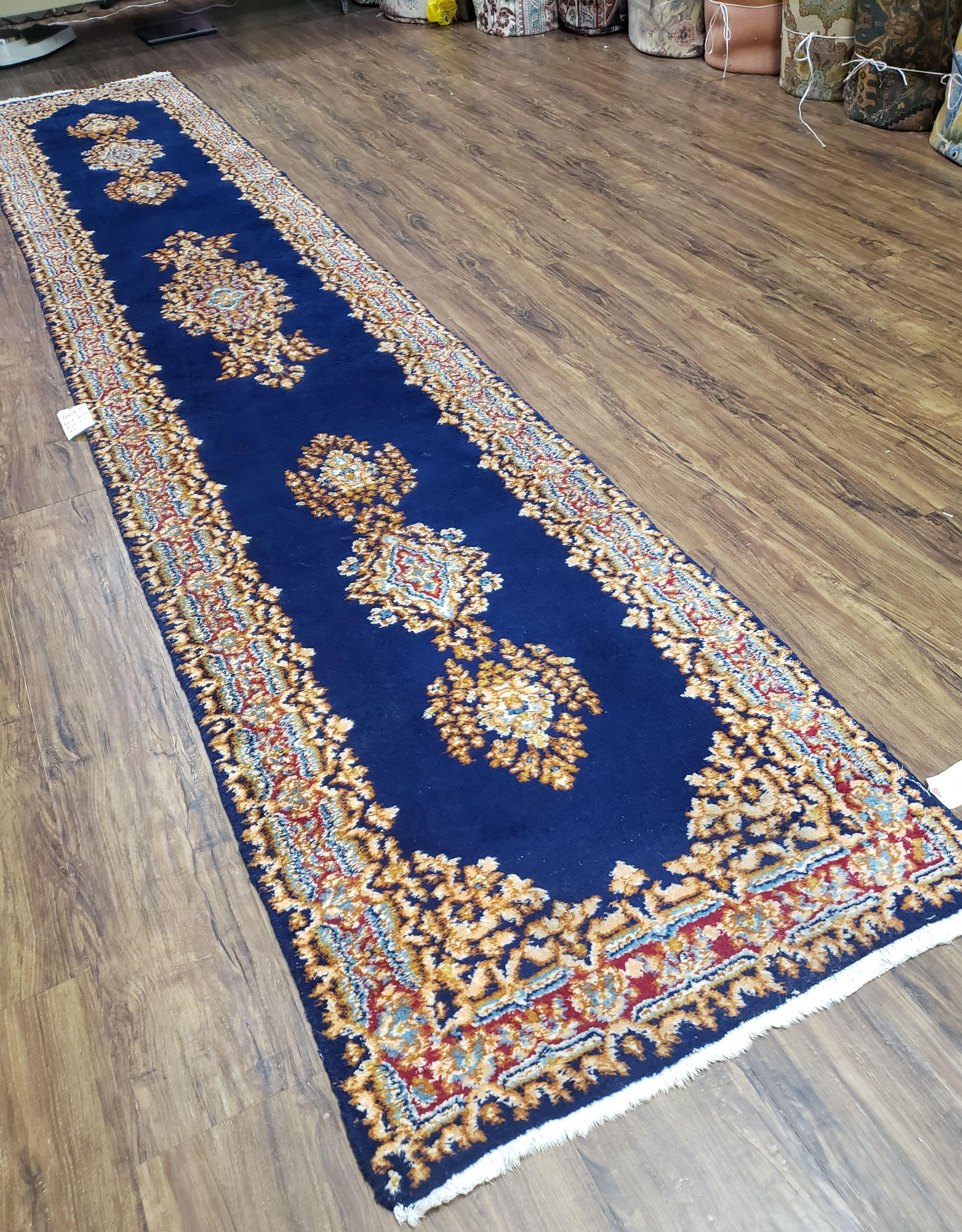 Semi Anique Dark Blue Persian Kerman Runner, 2'7" x 13'5" - Image 3