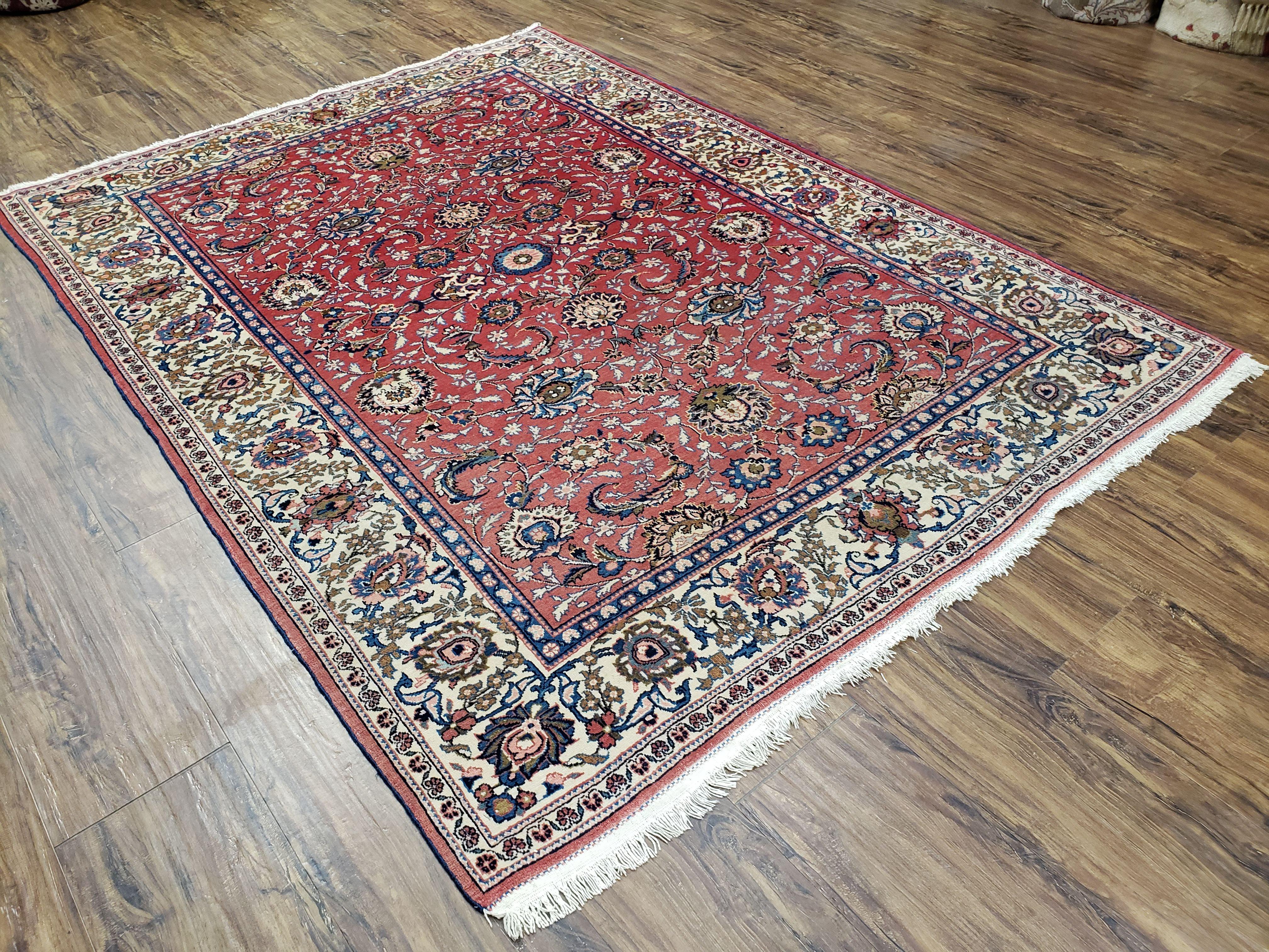 Semi Antique Persian Kashan, Red & Cream, Hand-Knotted, Wool, 4' 8" x 6' 6", Pair A - Image 2