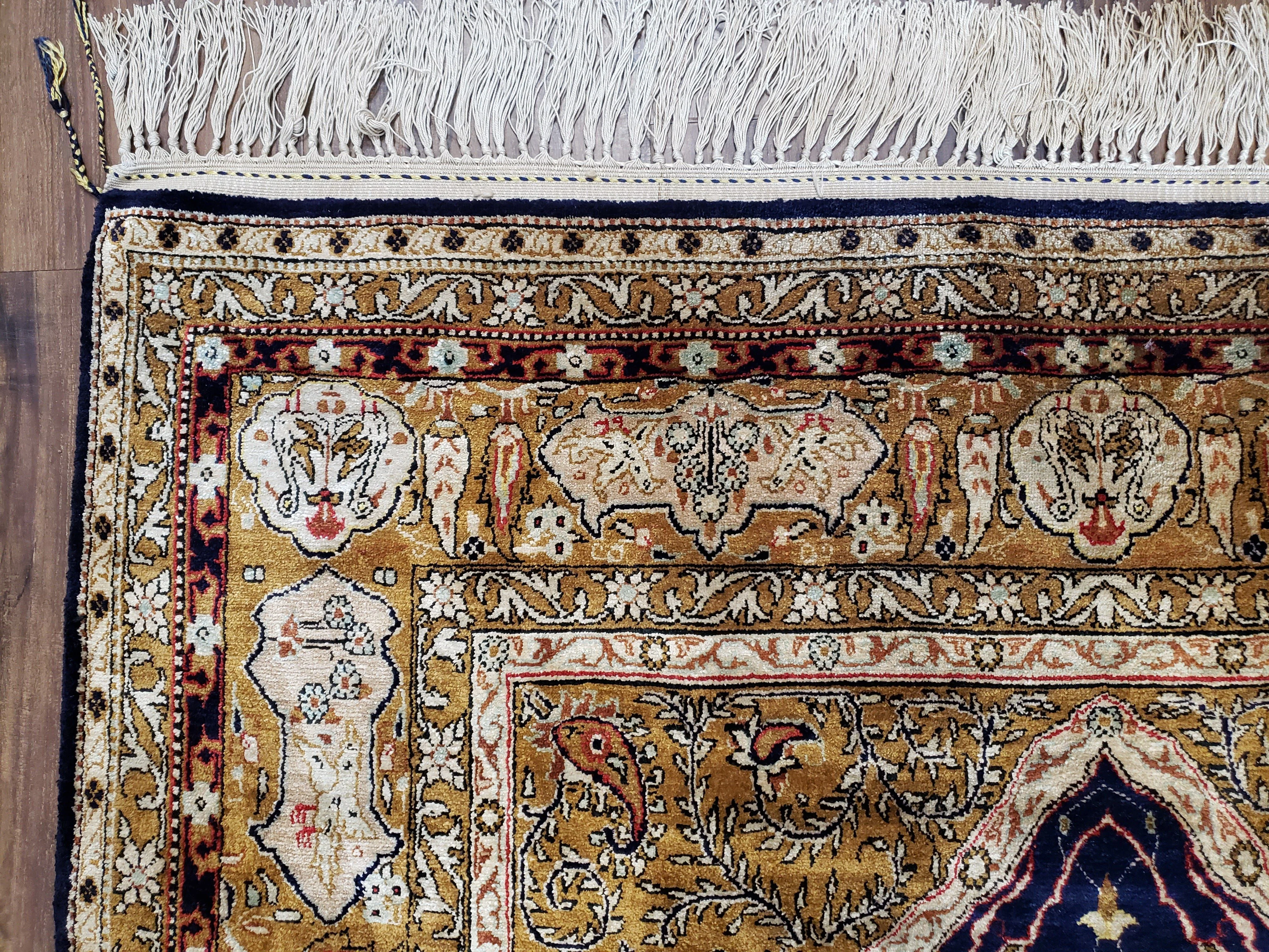 Semi Antique Persian Qum Silk Prayer Rug, Silk, Hand-Knotted, 3'6" x 5' - Image 6