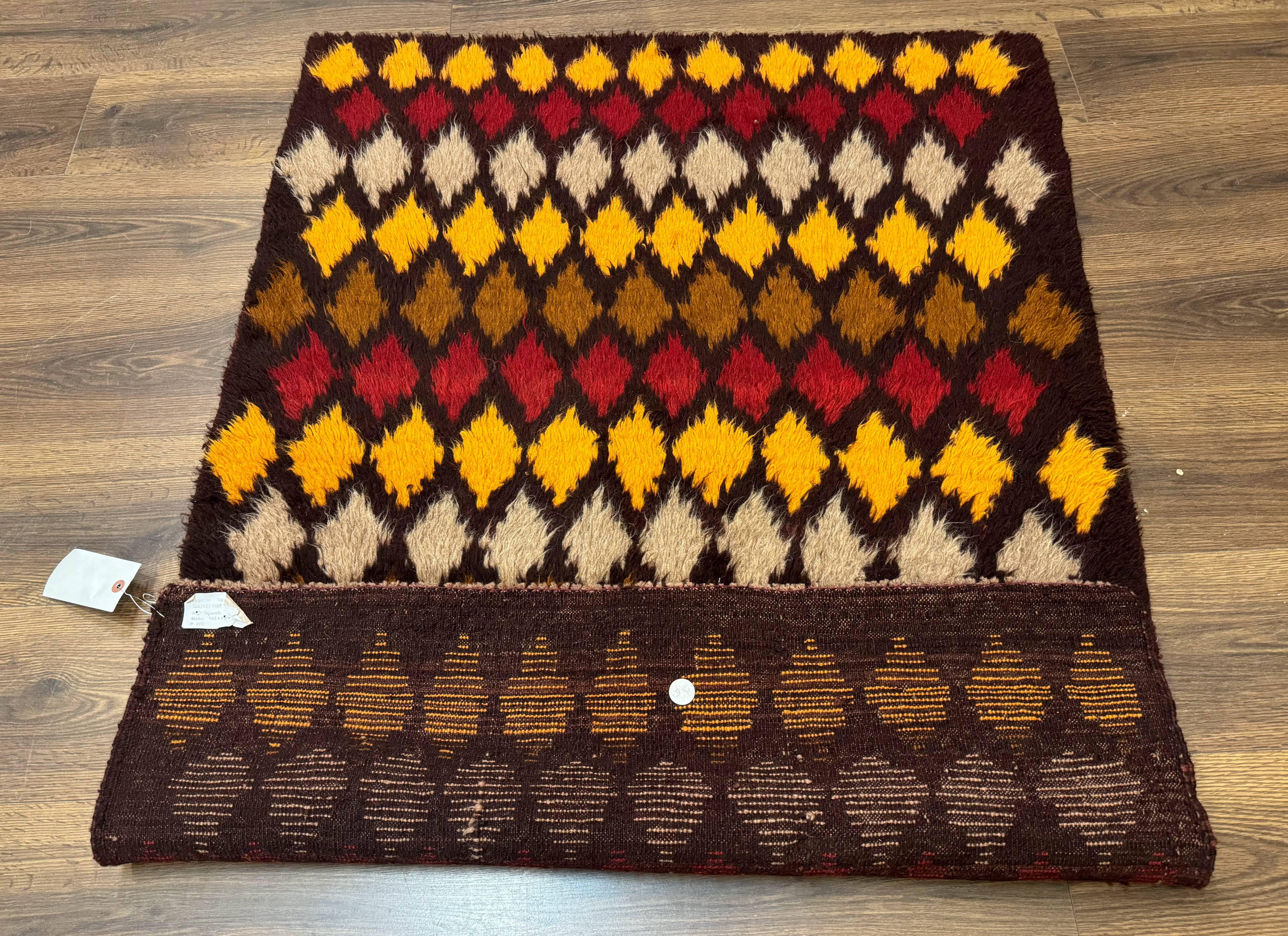 Shaggy Balouch Rug 3x4, Tribal Rug, Afghan Rug, Brown, Multicolor - Image 11