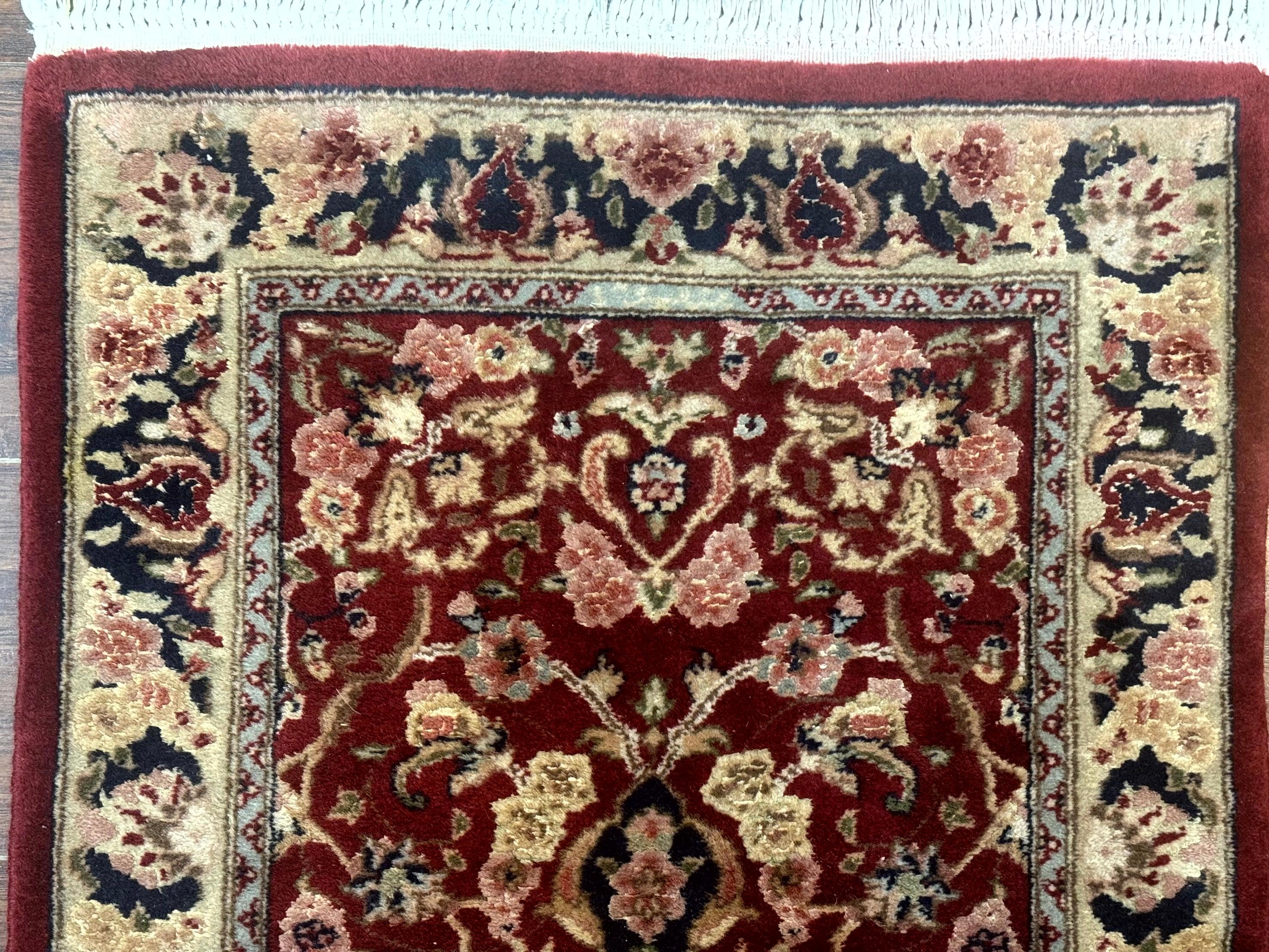 Short Runner Rug 2x6, Fine 200 KPSI, Red Floral Medallion, Wool and Silk Highlights, Persian Runner Rug, Traditional, Sino Persian - Image 3