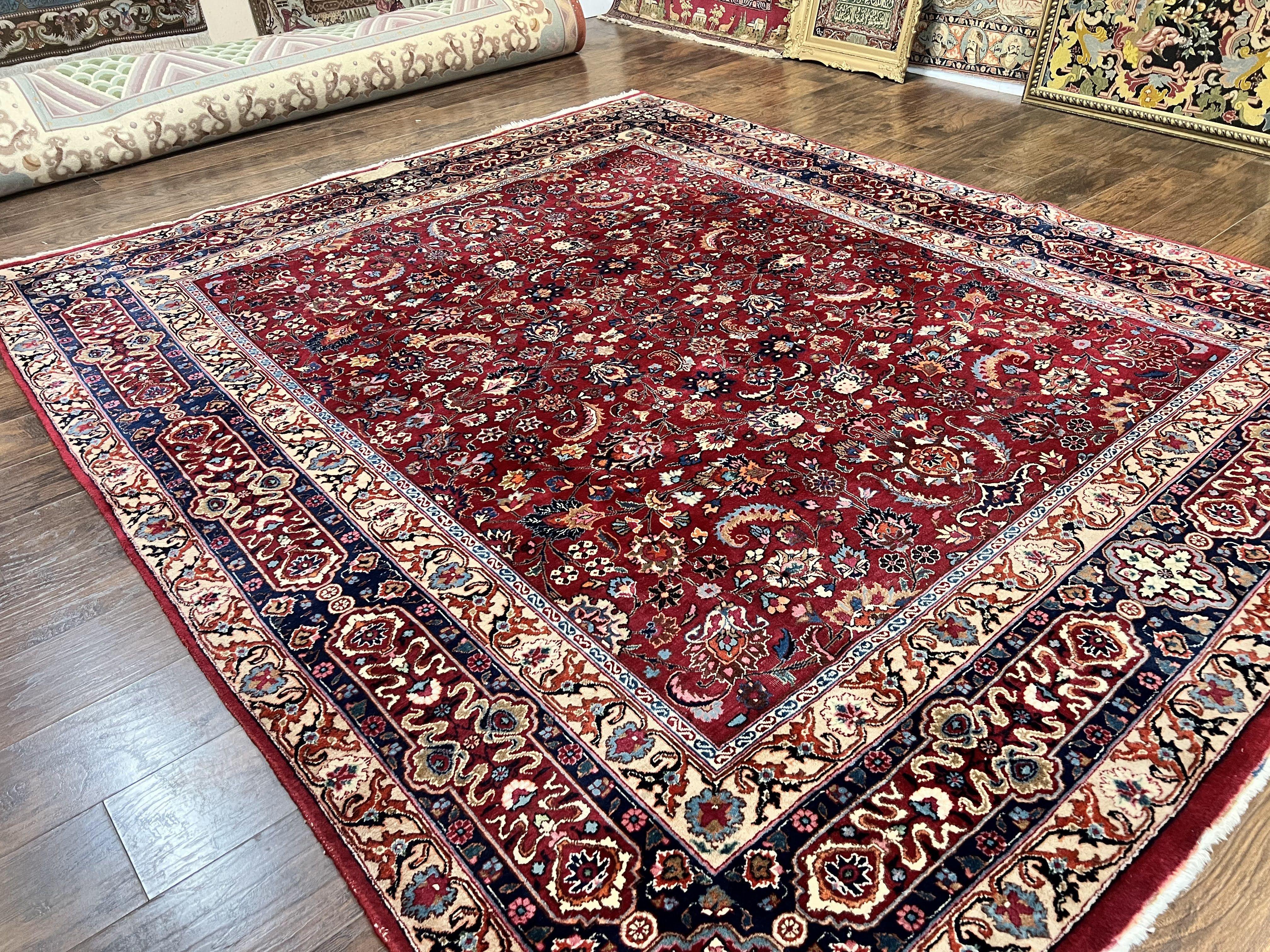 Signed Persian Mashad Rug 8x10, Wool Oriental Carpet, Semi Antique Rug, Hand Knotted, Traditional, Red, Floral Allover, - Image 2