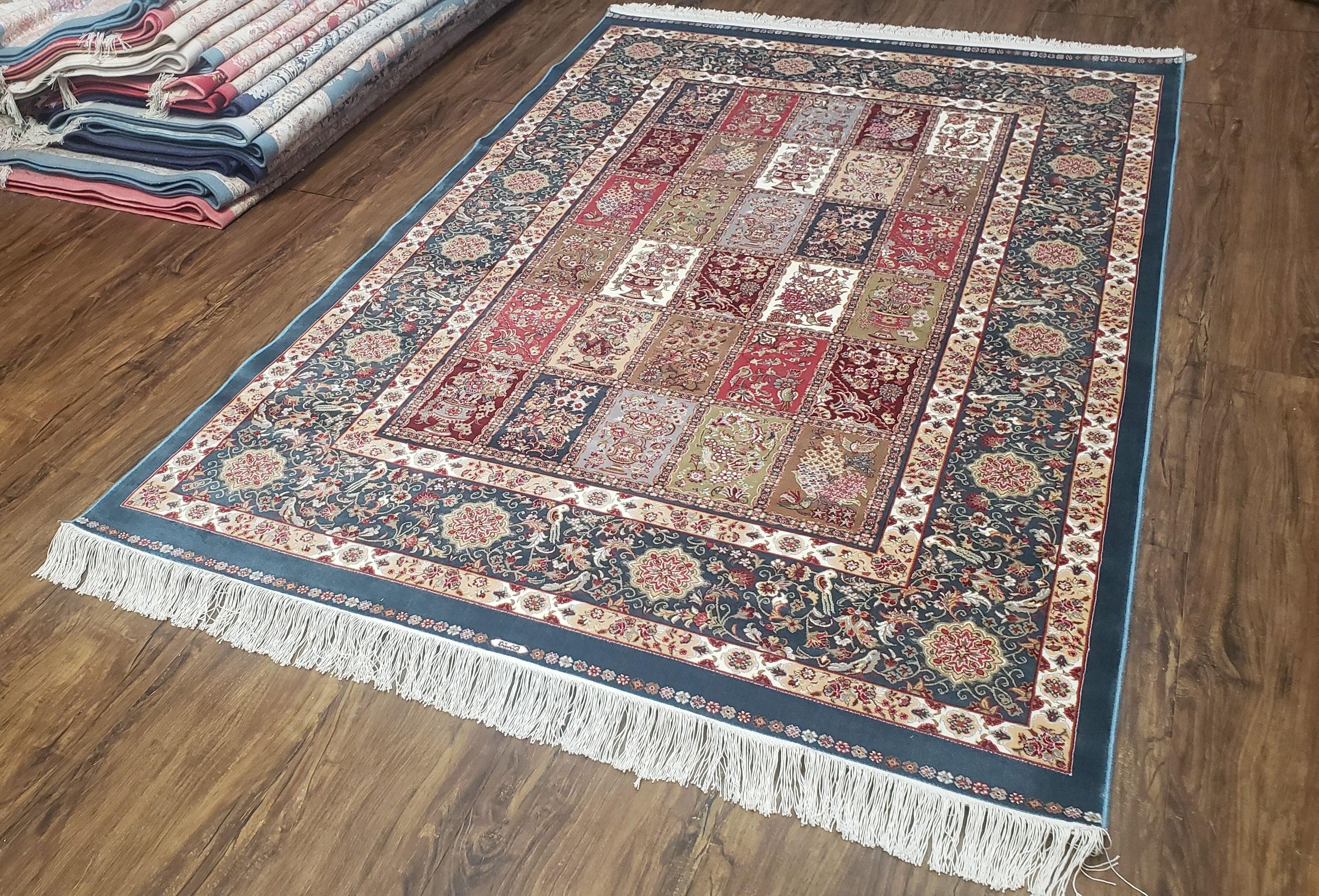 Silk Carpet 4x6 Blue, Panel Design, Four Seasons Pattern, Super Fine & Soft, Bamboo Silk, 4 x 6 Oriental Area Rug, High Quality, New Rug - Image 2