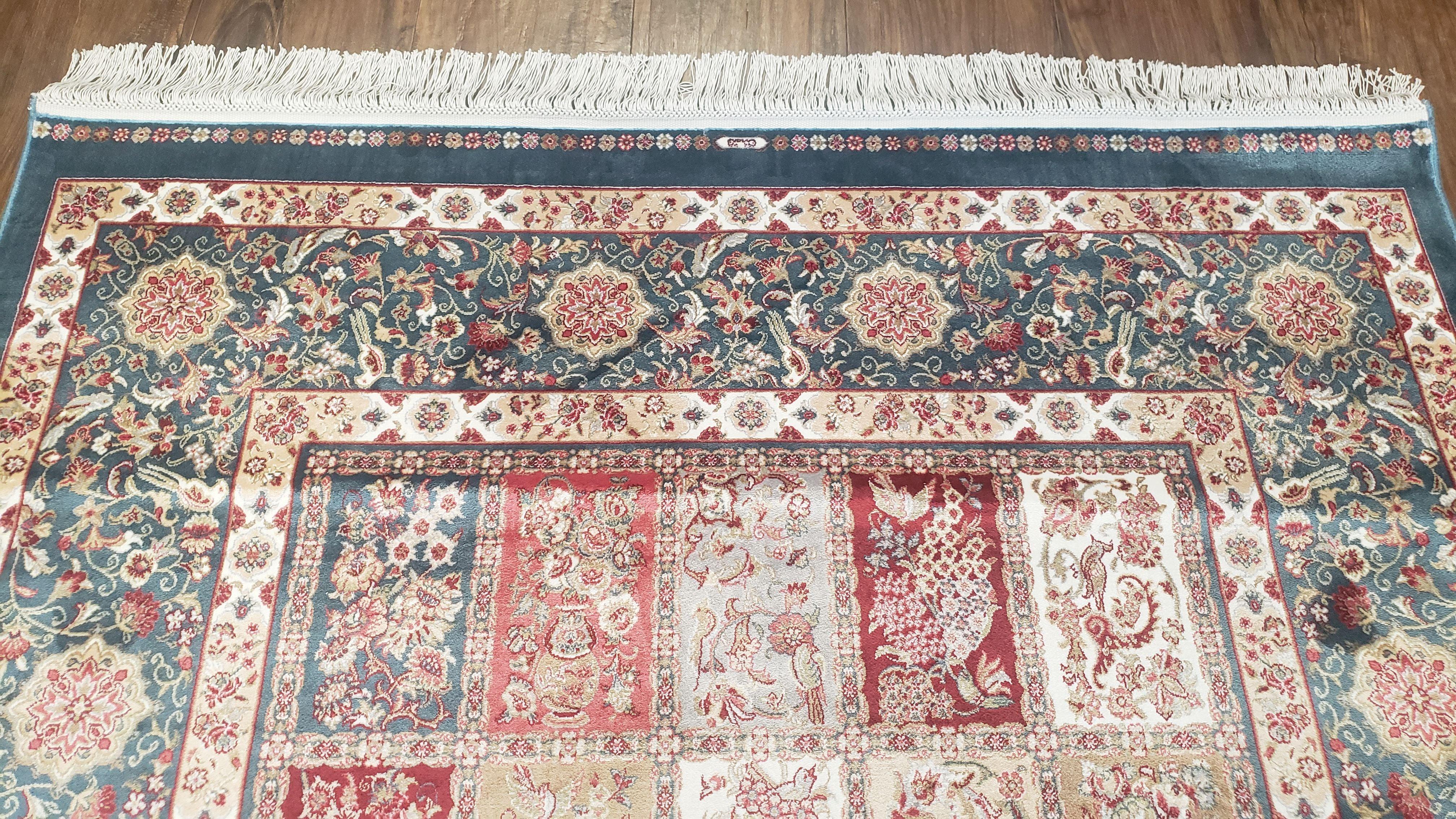 Silk Carpet 4x6 Blue, Panel Design, Four Seasons Pattern, Super Fine & Soft, Bamboo Silk, 4 x 6 Oriental Area Rug, High Quality, New Rug - Image 3