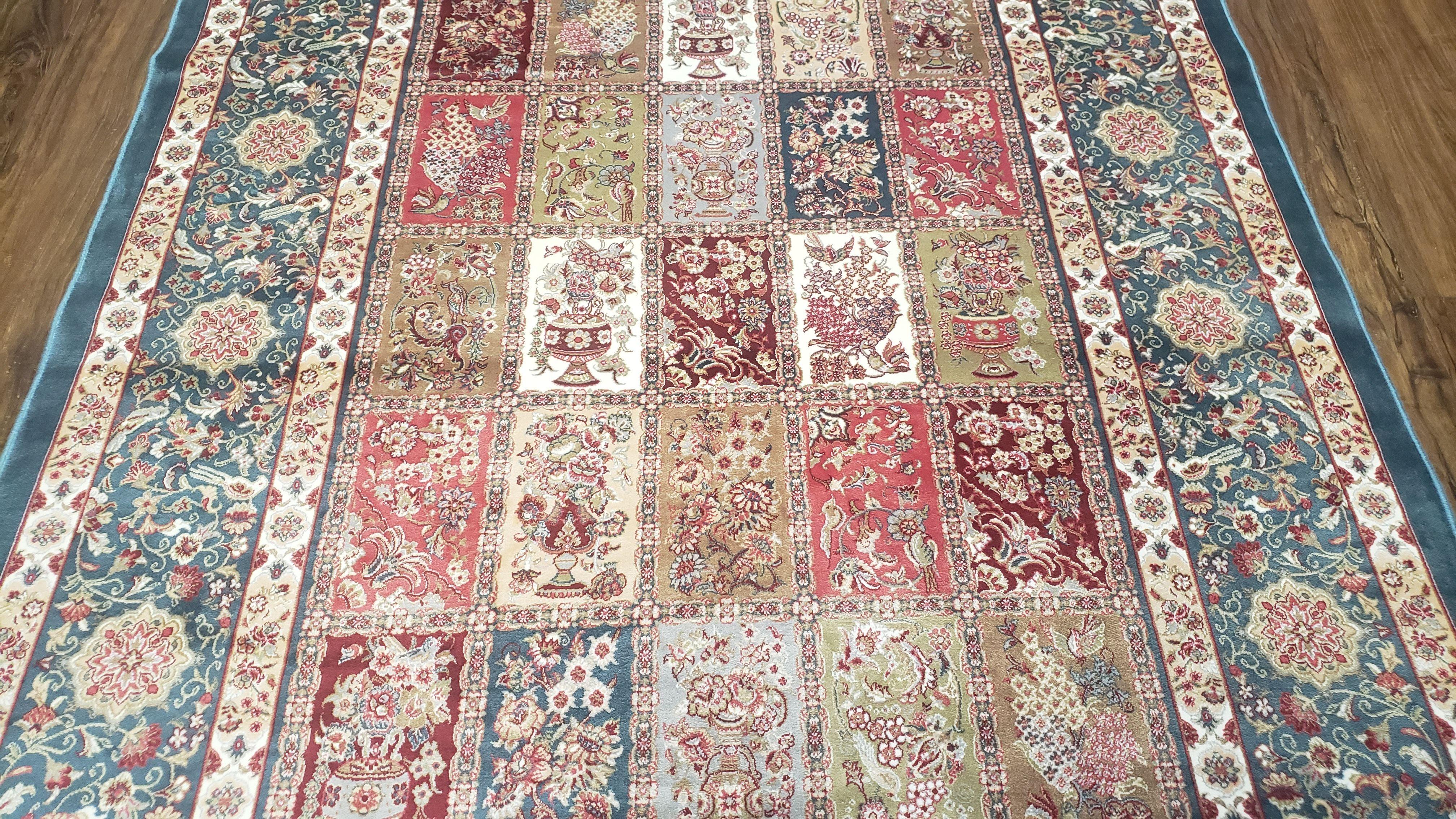 Silk Carpet 4x6 Blue, Panel Design, Four Seasons Pattern, Super Fine & Soft, Bamboo Silk, 4 x 6 Oriental Area Rug, High Quality, New Rug - Image 6