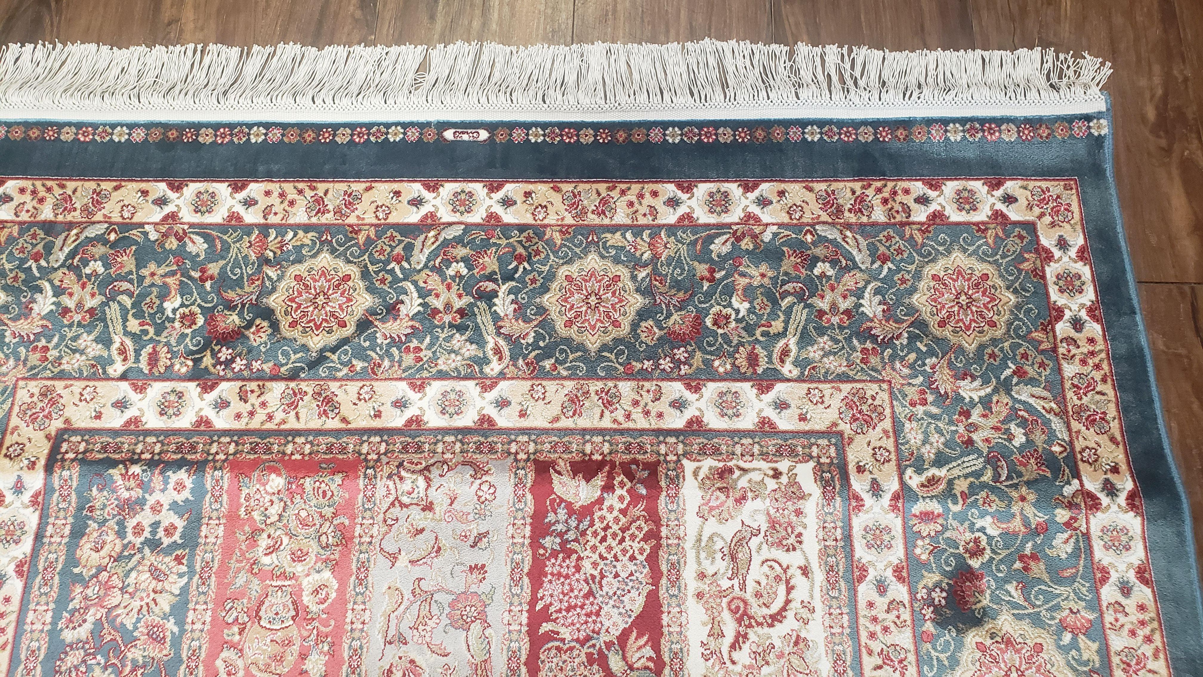 Silk Carpet 4x6 Blue, Panel Design, Four Seasons Pattern, Super Fine & Soft, Bamboo Silk, 4 x 6 Oriental Area Rug, High Quality, New Rug - Image 8