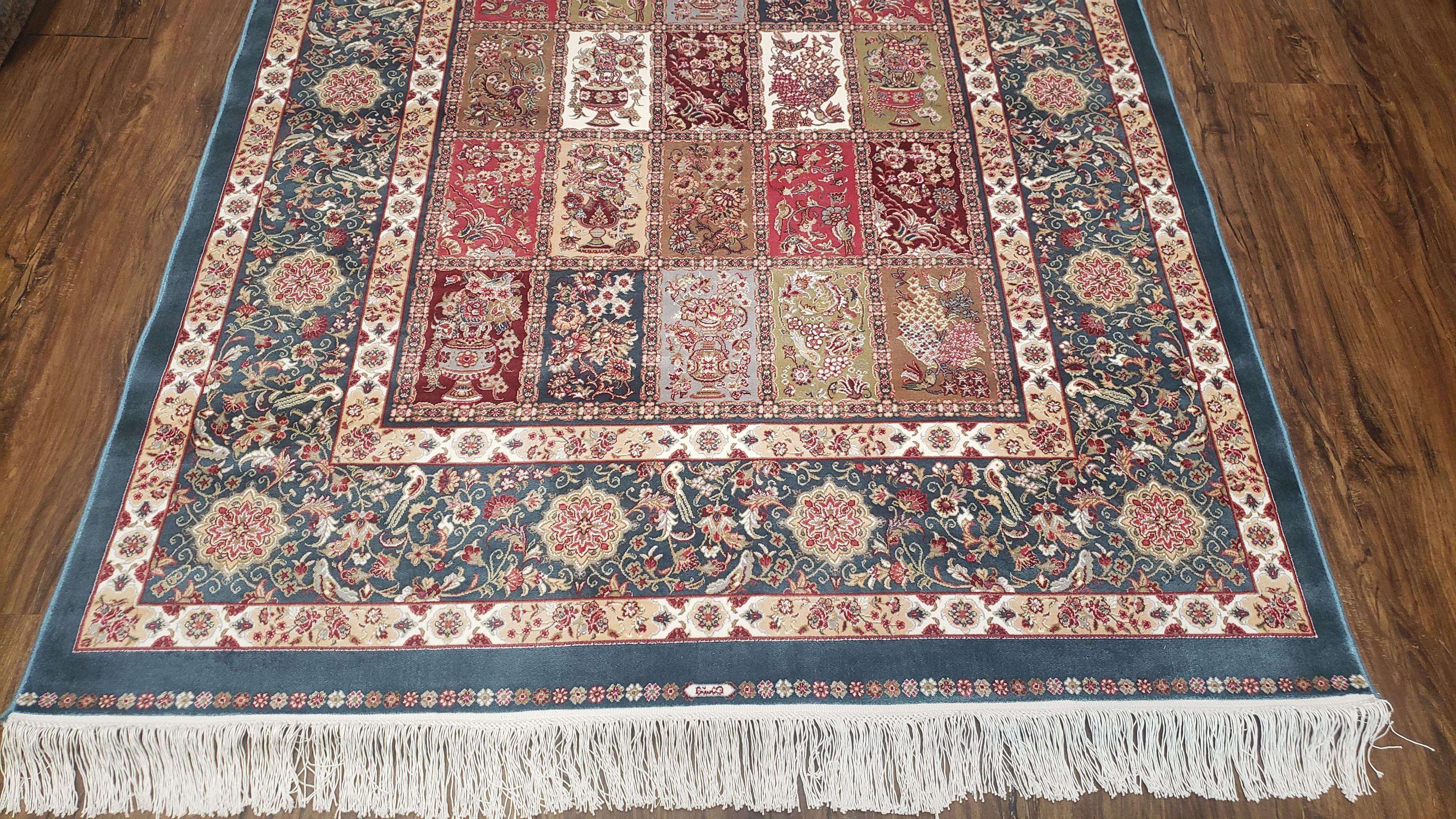 Silk Carpet 4x6 Blue, Panel Design, Four Seasons Pattern, Super Fine & Soft, Bamboo Silk, 4 x 6 Oriental Area Rug, High Quality, New Rug - Image 9
